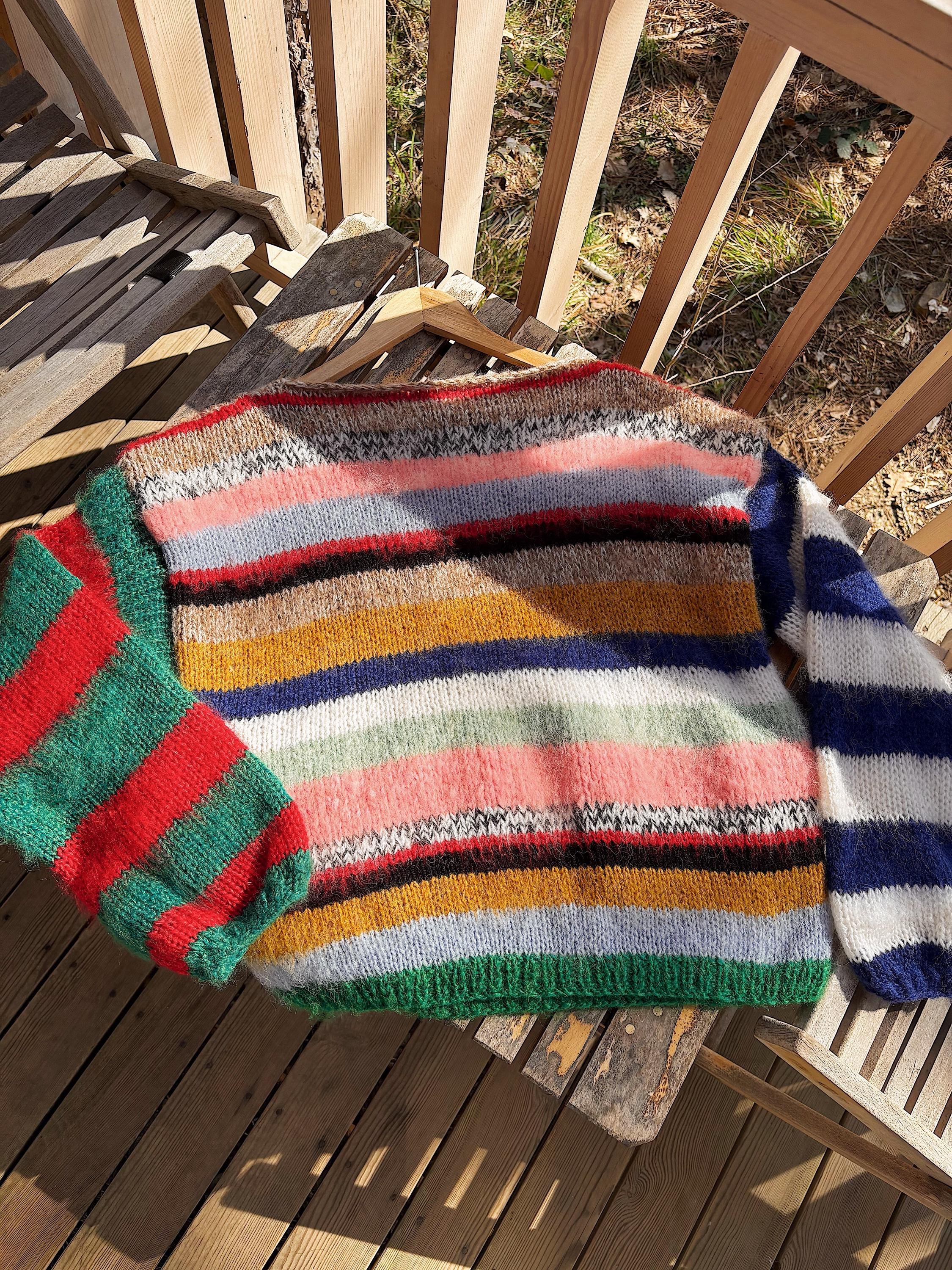 Colorful Striped Sweater, Crochet Sweater, Hand Knitted Warm Sweater,