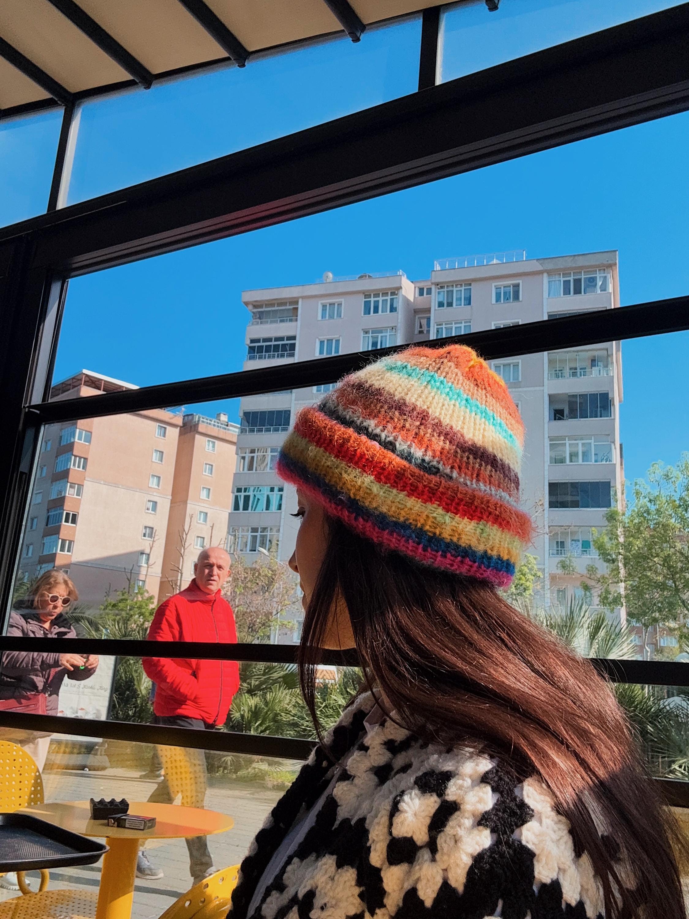 Colorful Scrap Yarn Beanie – Soft Mohair Blend – Unique and Eco-Friendly Knit Hat, Colorful, Warm and Chunky Knit