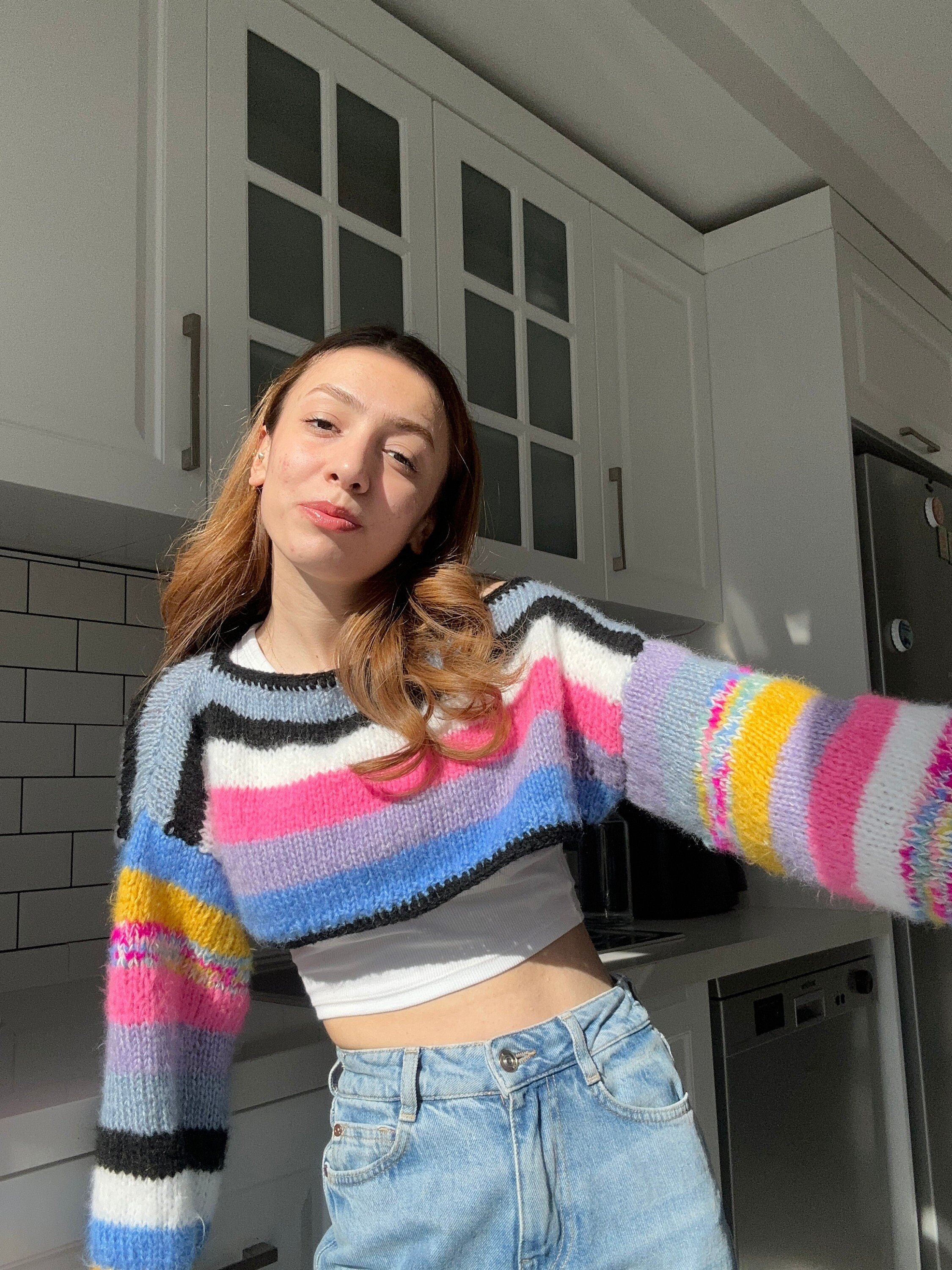 Colorful Crochet Long Sleeve Top, Handmade Crop Top, Vintage Style Crochet Blouse, Handmade Long Sleeve Blouse, Beach Cover Up, Handmade Crop