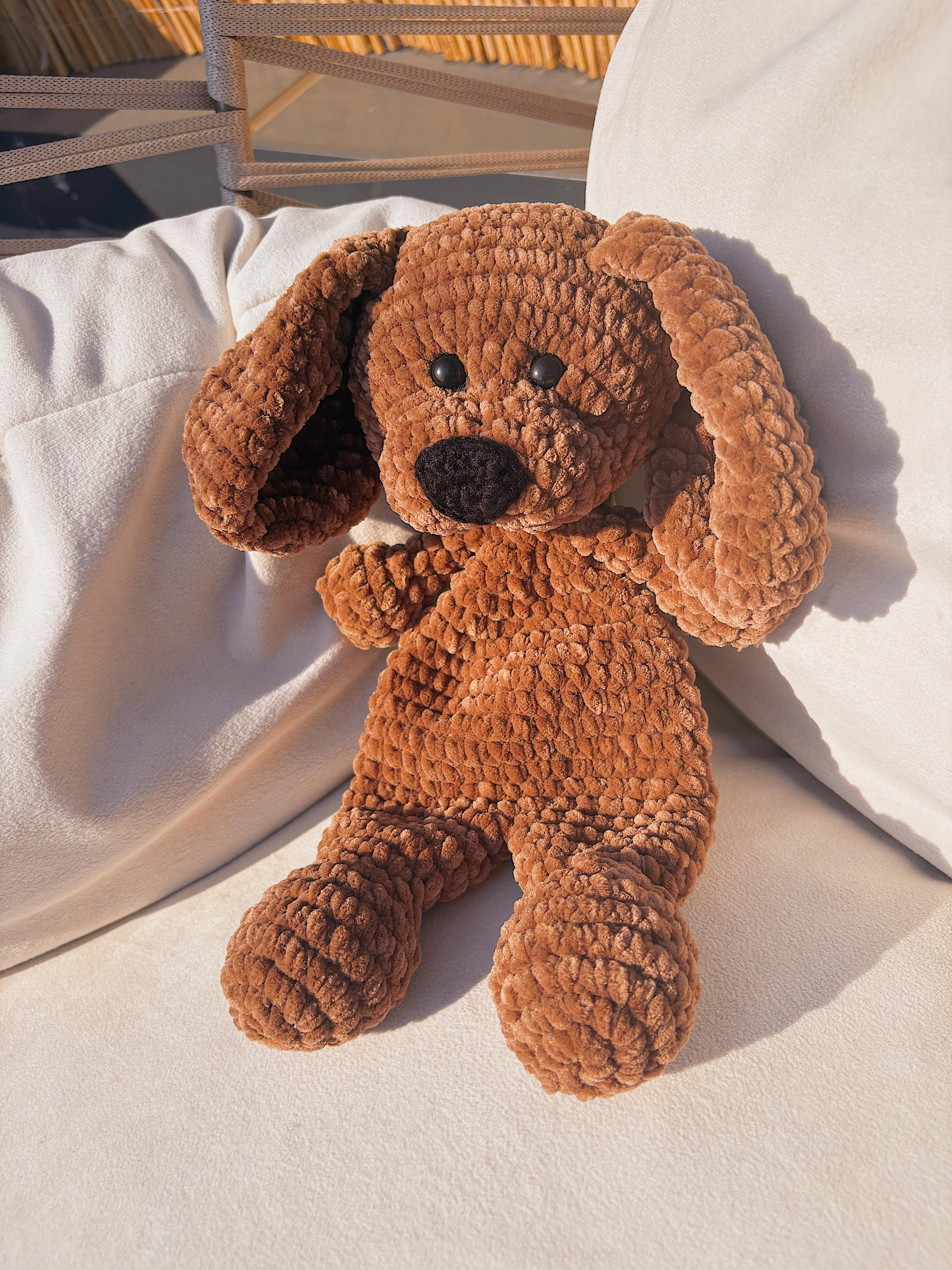 El Yapımı Peluş Köpek Oyuncak – Yumuşak Amigurumi Köpek Figürü, Bebek ve Çocuklar için Oyuncak