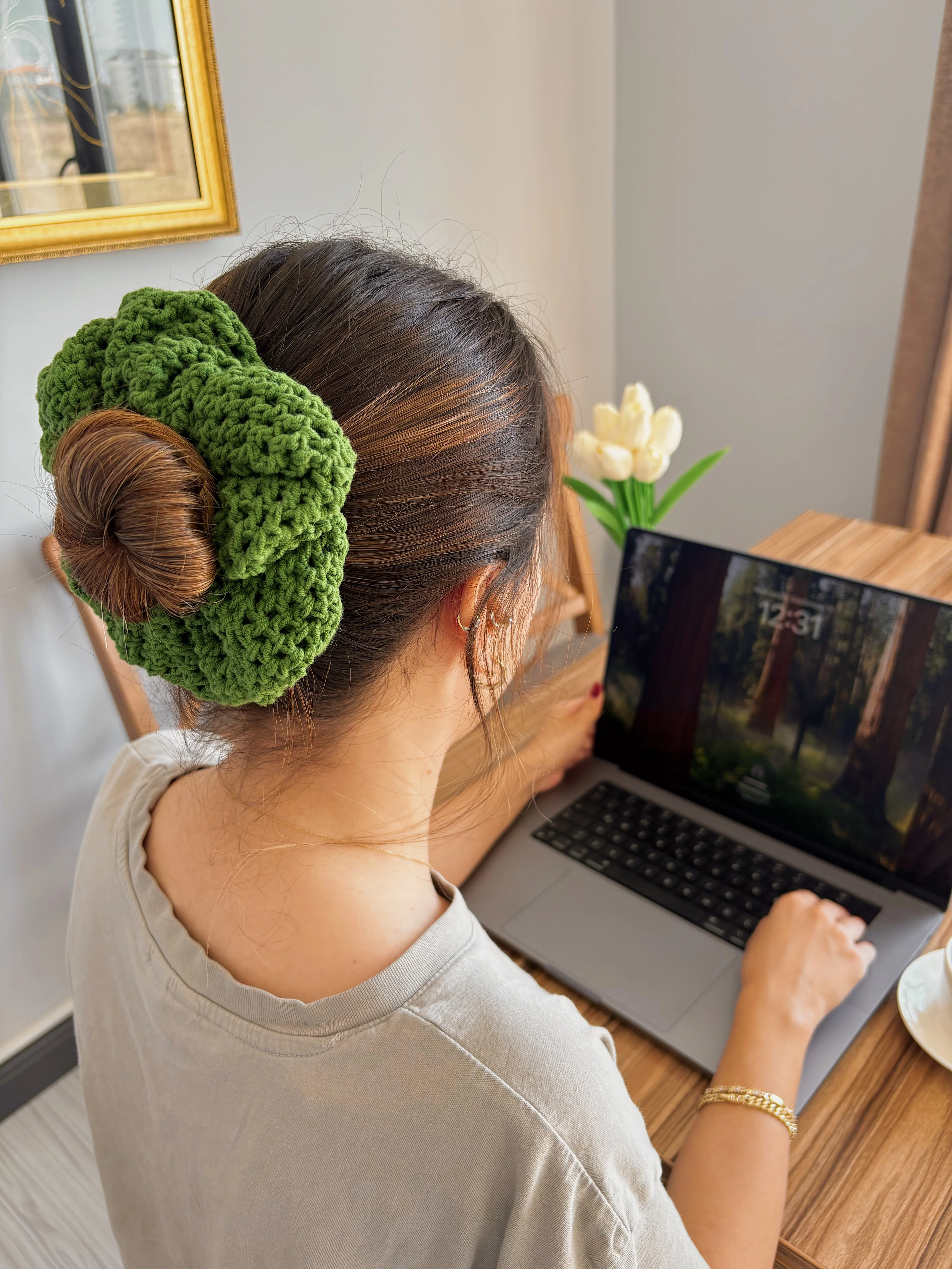 Handmade Oversize Hair Scrunchie – Crochet Elastic Hair Tie