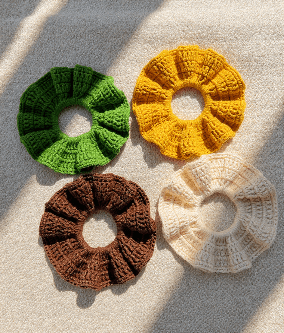 El Yapımı Örgü Saç Tokası – Renkli Scrunchie, Elastik Saç Bandı