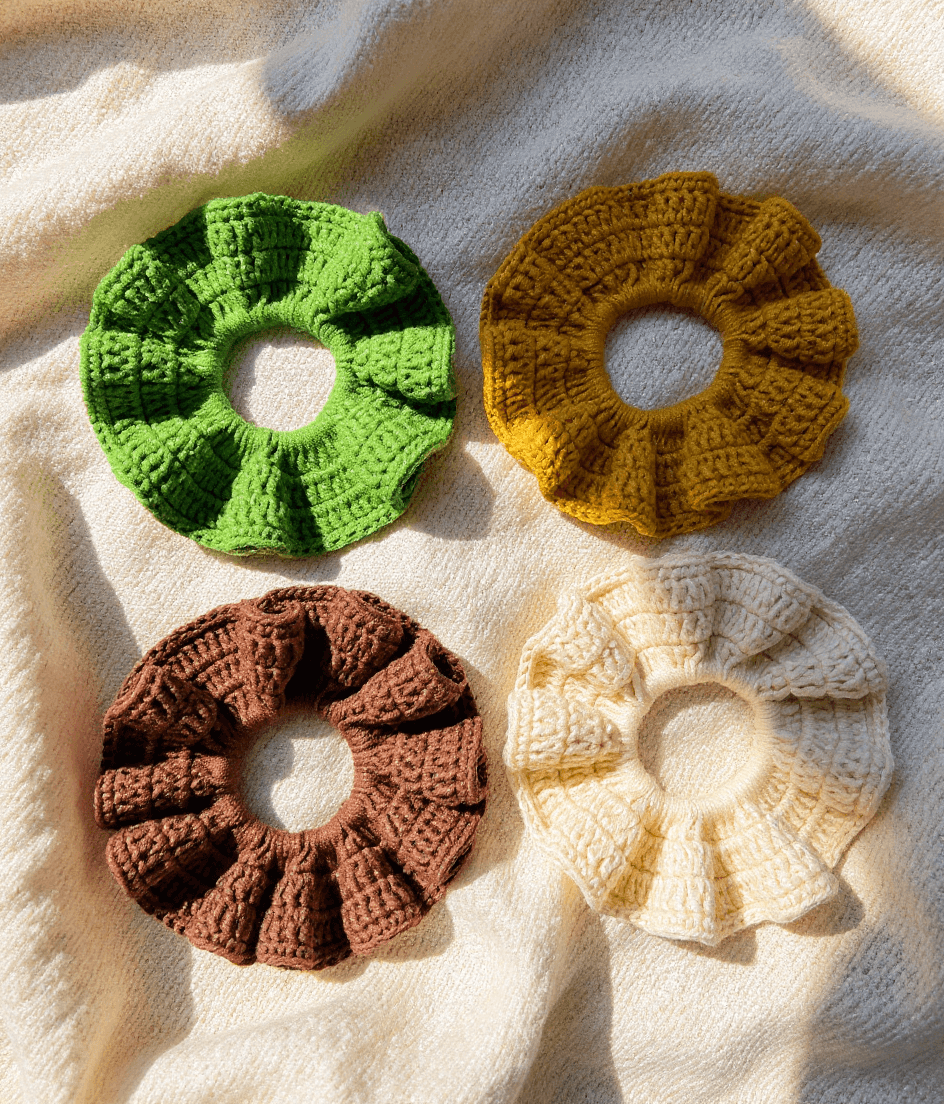 El Yapımı Örgü Saç Tokası – Renkli Scrunchie, Elastik Saç Bandı