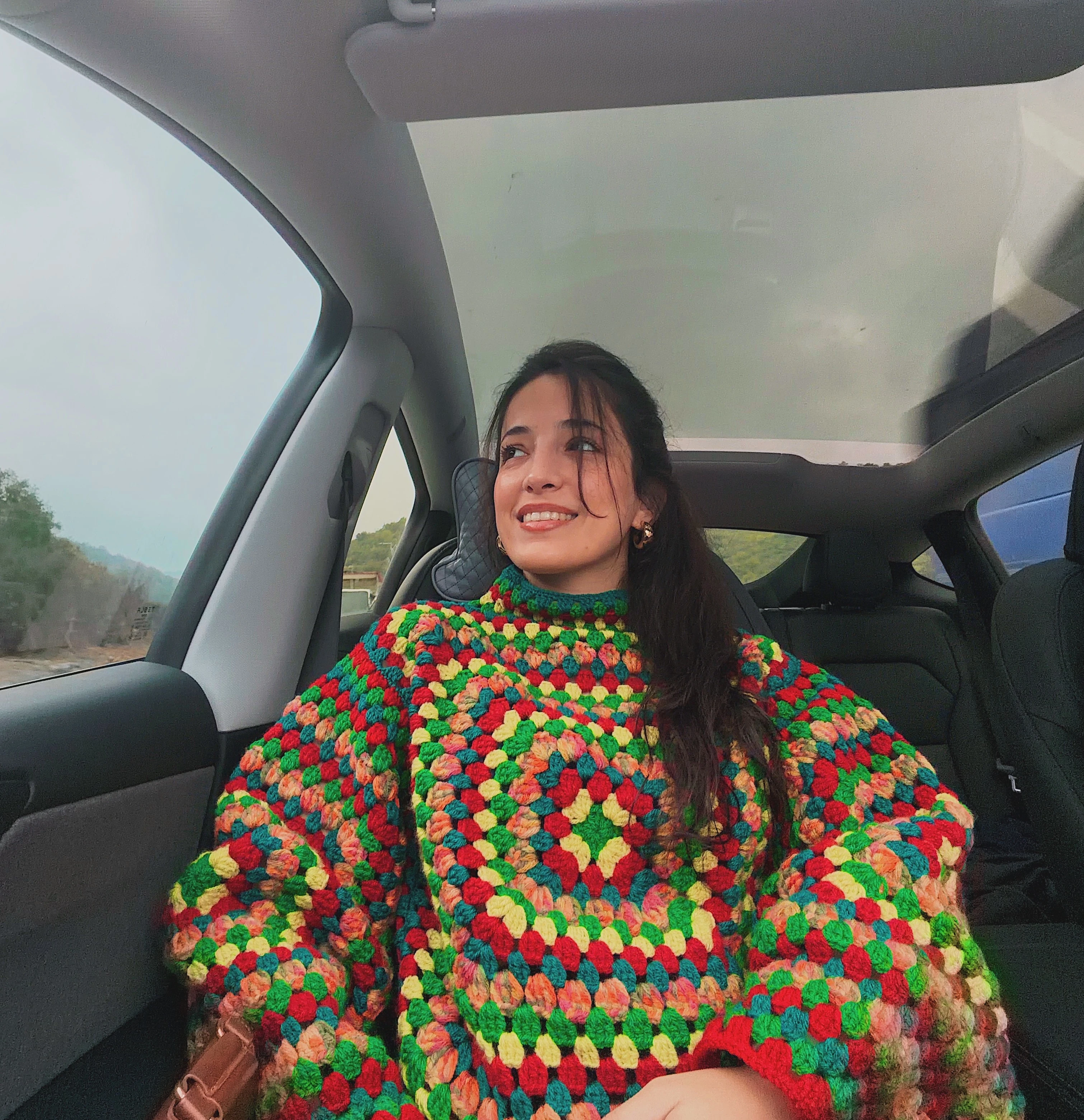 El Yapımı Renkli Crochet Granny Square Örgü Kazak | Oversize Bohem Kazak 