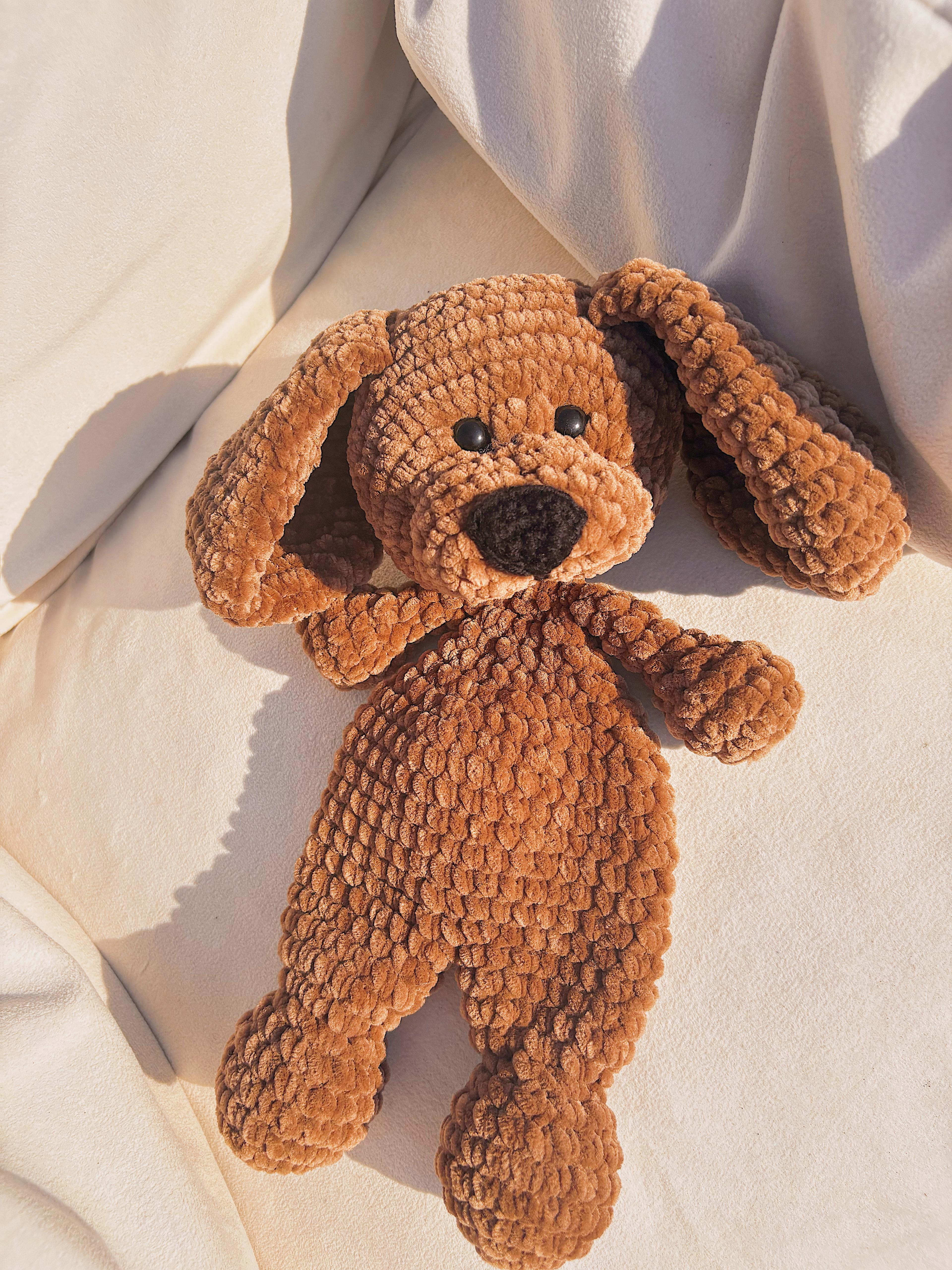El Yapımı Peluş Köpek Oyuncak – Yumuşak Amigurumi Köpek Figürü, Bebek ve Çocuklar için Oyuncak