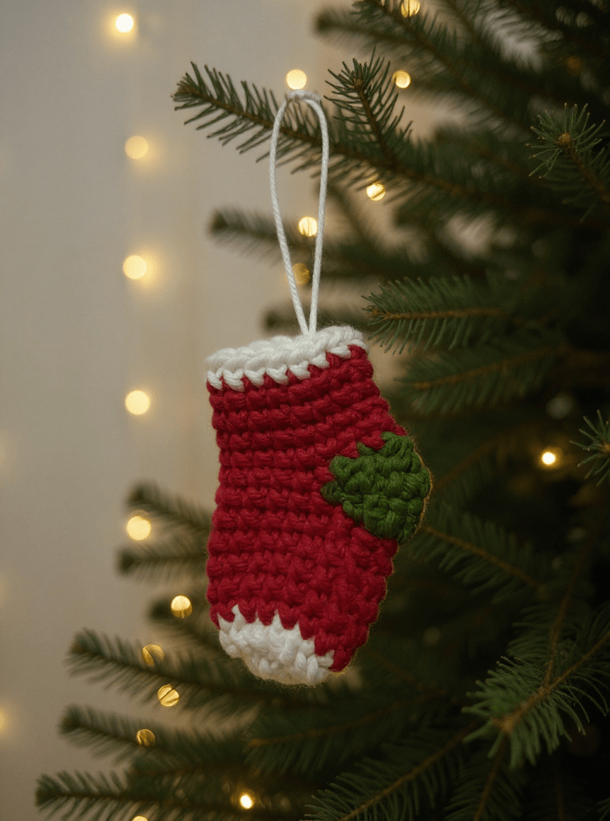 El Yapımı Örgü Yılbaşı Ağaç Süsü Seti (3’lü) | Kar Tanesi, Çorap ve Çam Ağacı | Noel Süsü | Örgü Christmas Ornament Set