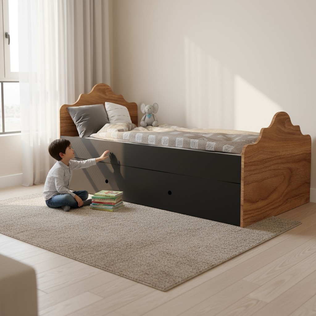 Aless Yavrulu Karyola, Ahşap - Antrasit Gri