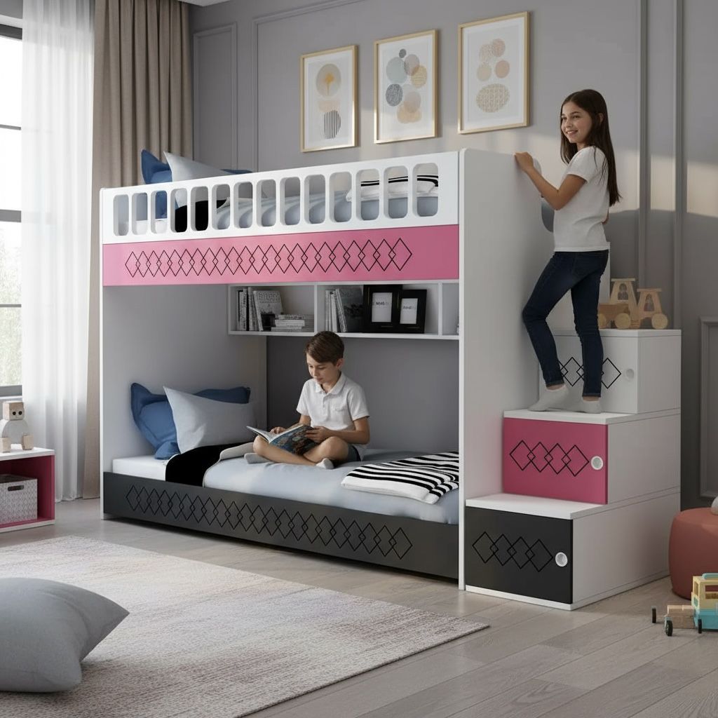 Junior Mona Ranza, MDF Korkuluk, Antrasit - Pembe, 2'Lİ Ranza Modelleri
