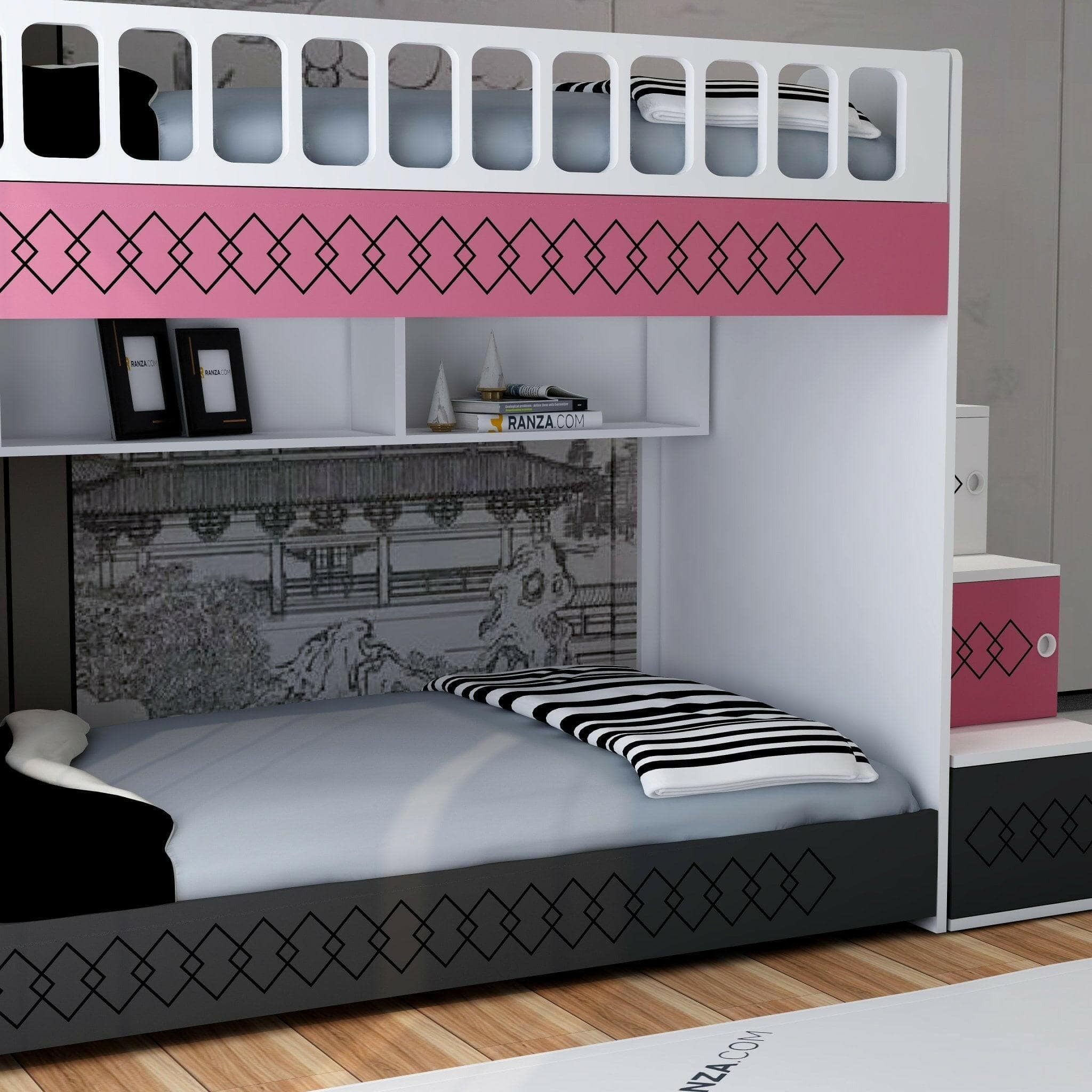 Junior Mona Ranza, MDF Korkuluk, Antrasit - Pembe, 2'Lİ Ranza Modelleri