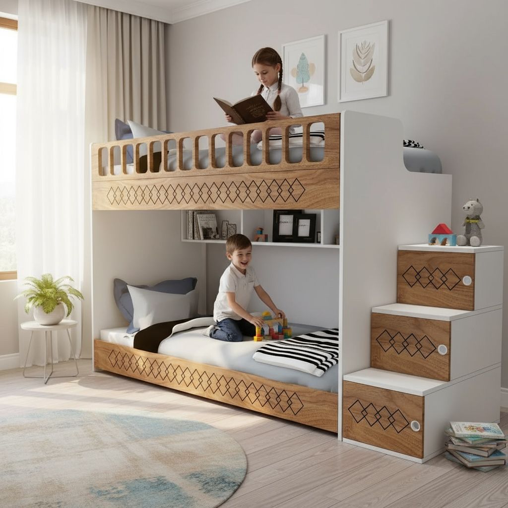 Junior Mona Ranza, MDF Korkuluk, Ahşap Renk, 2'Lİ Ranza Modelleri
