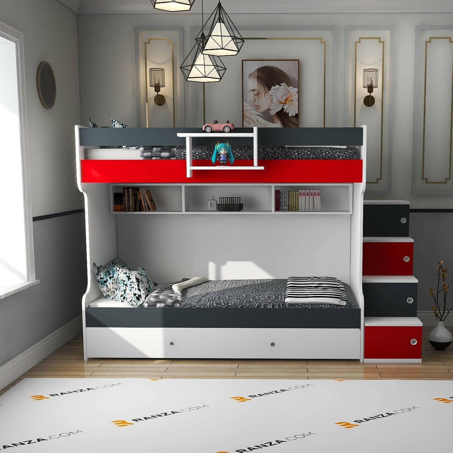 Pela Ranza Modelleri, Antrasit Gri- Kırmızı Renk, 3'LÜ Yavrulu Ranza Modelleri