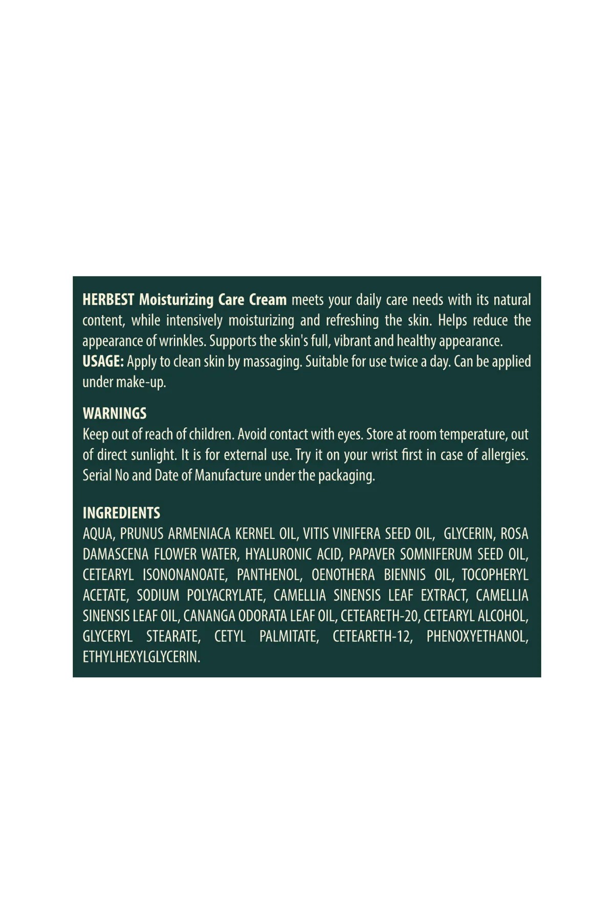 Herbest Nemlendirici Krem 50 ml. ( Nemlendirici Bakım Kremi / Moisturizing Care Cream ) Vegan