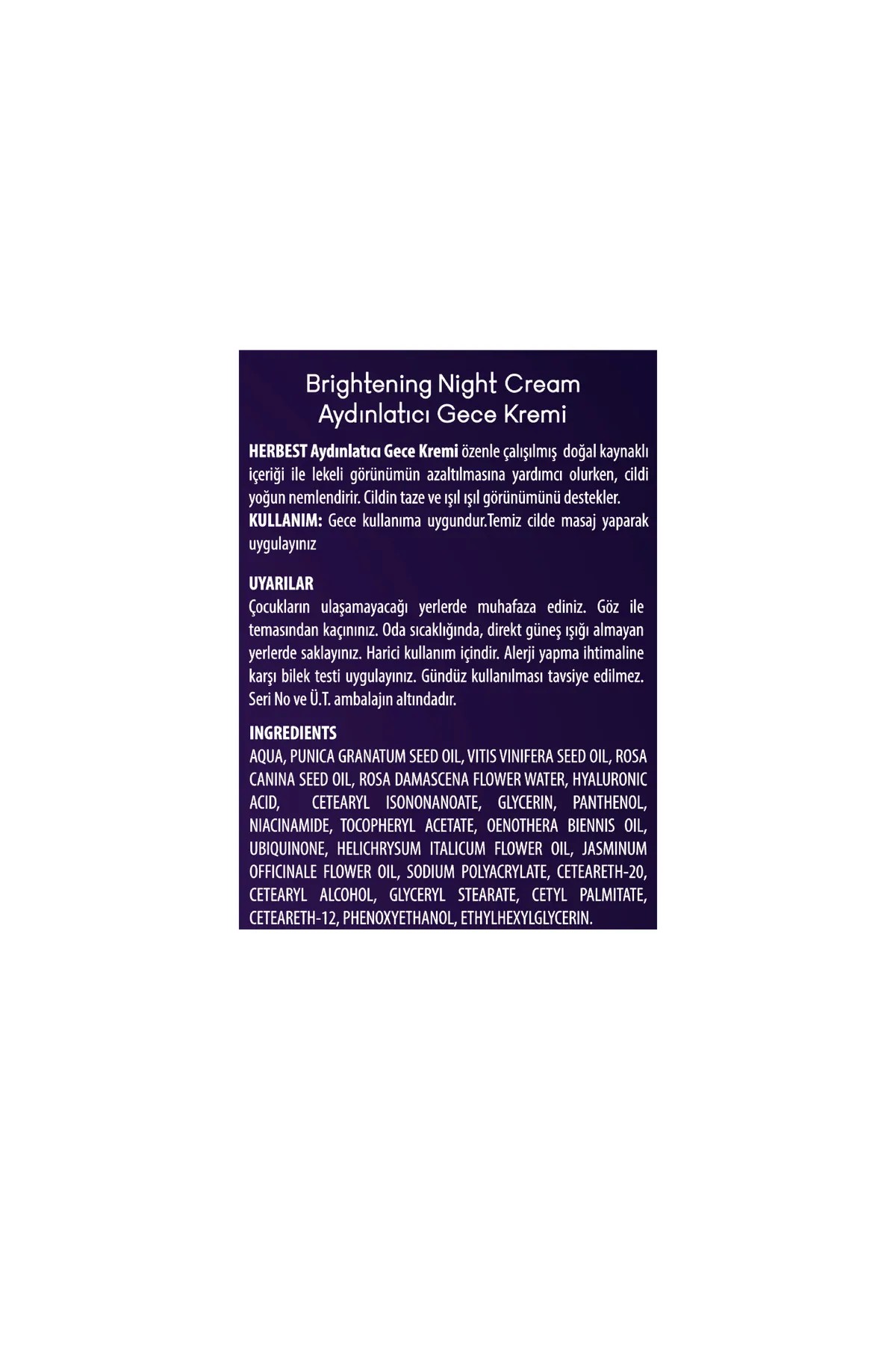 Herbest Aydınlatıcı Gece Kremi 50 ml. ( Brightening Night Cream ) Vegan