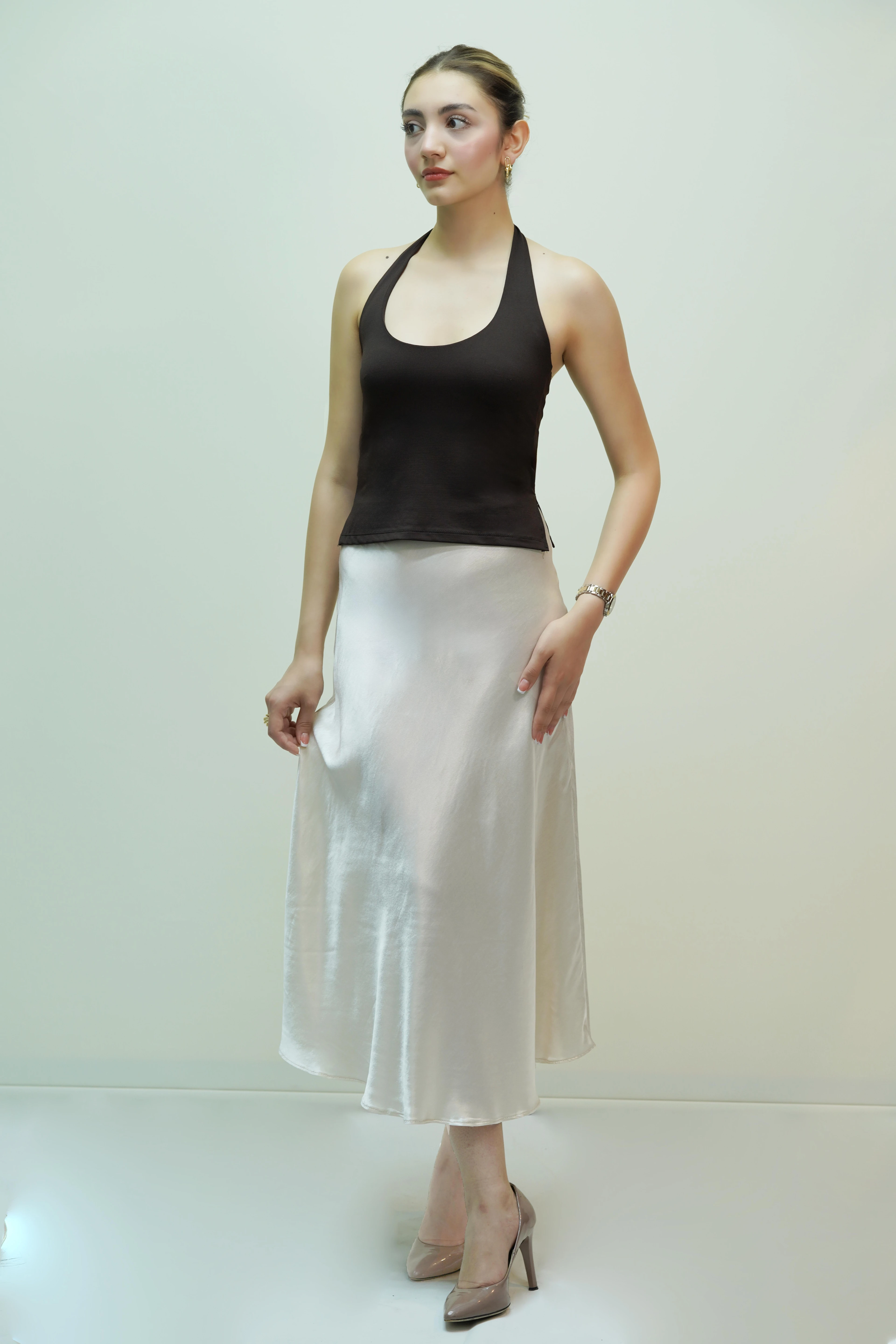 Halter Yaka Top - Koyu Kahve