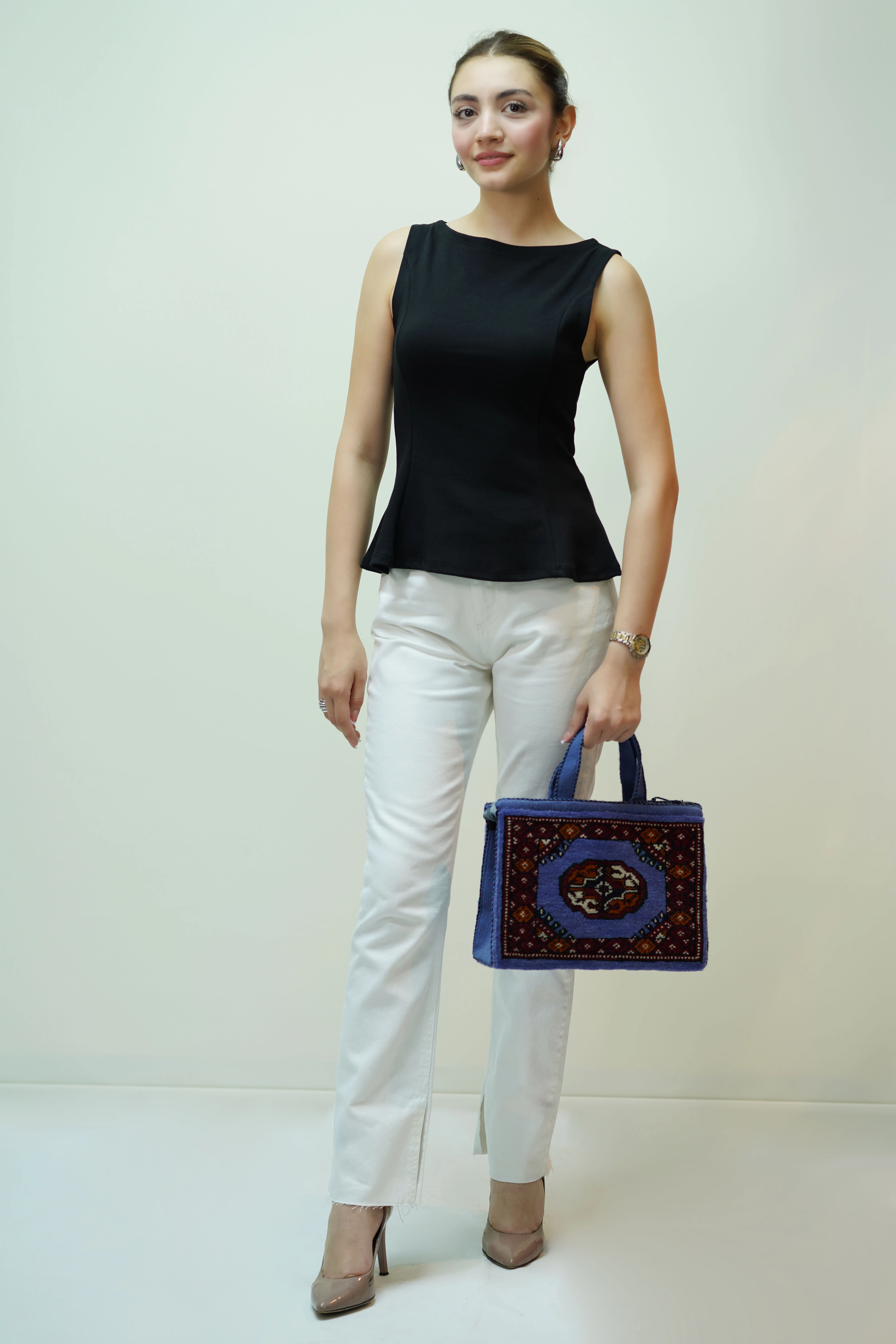 Kayık Yaka Peplum Top - Siyah