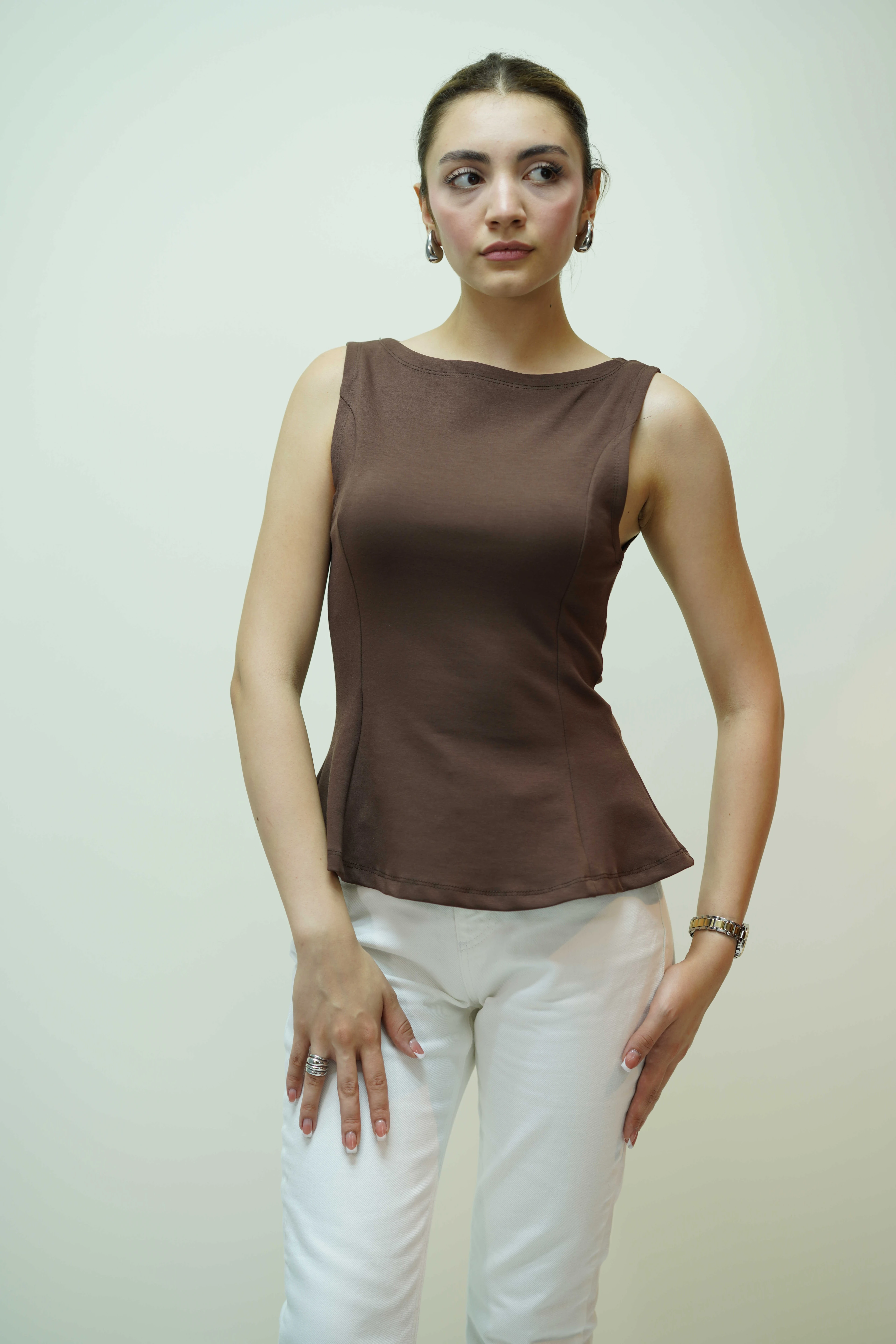 Kayık Yaka Peplum Top