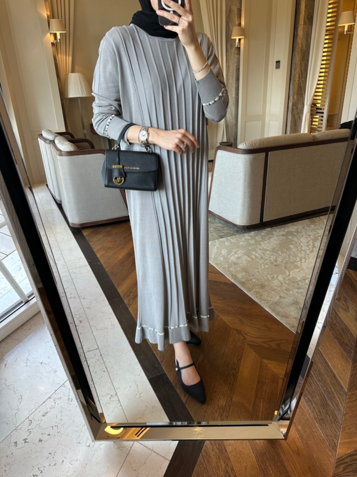 Merserize Kumaş Elbise - Açık Gri