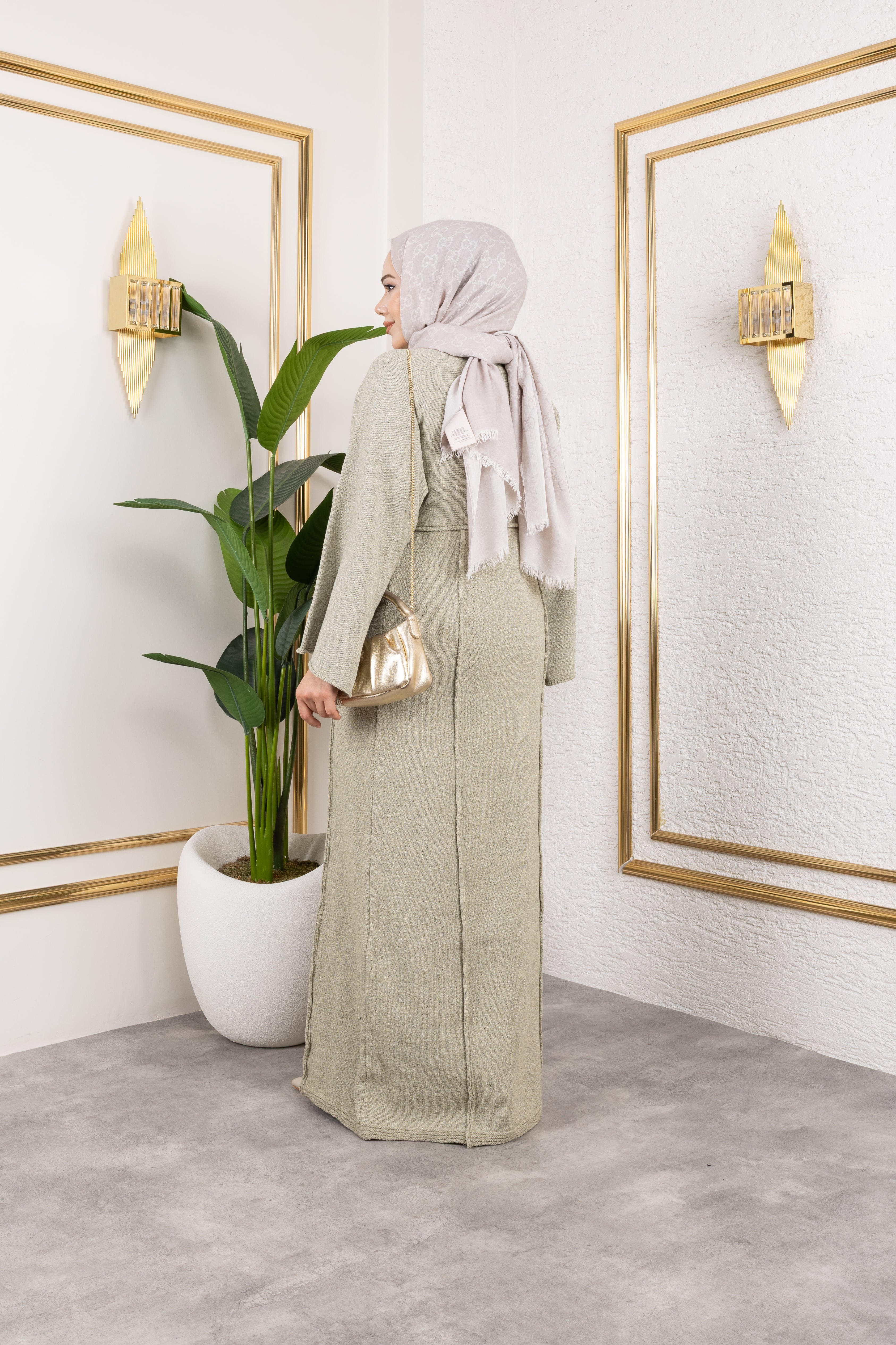 Örgü Kumaş Şeritli Elbise