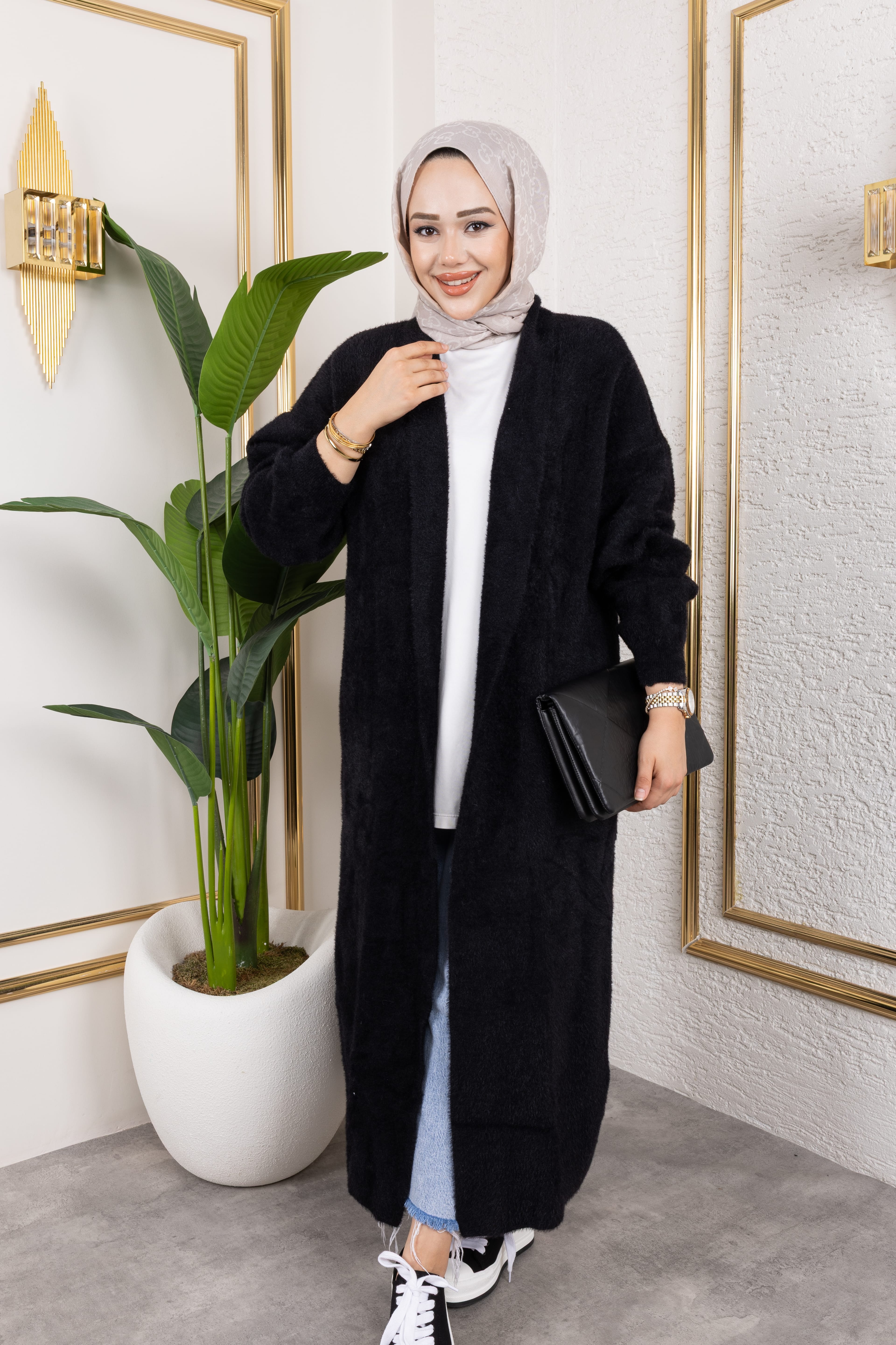 Angora Kumaş Hırka - Siyah