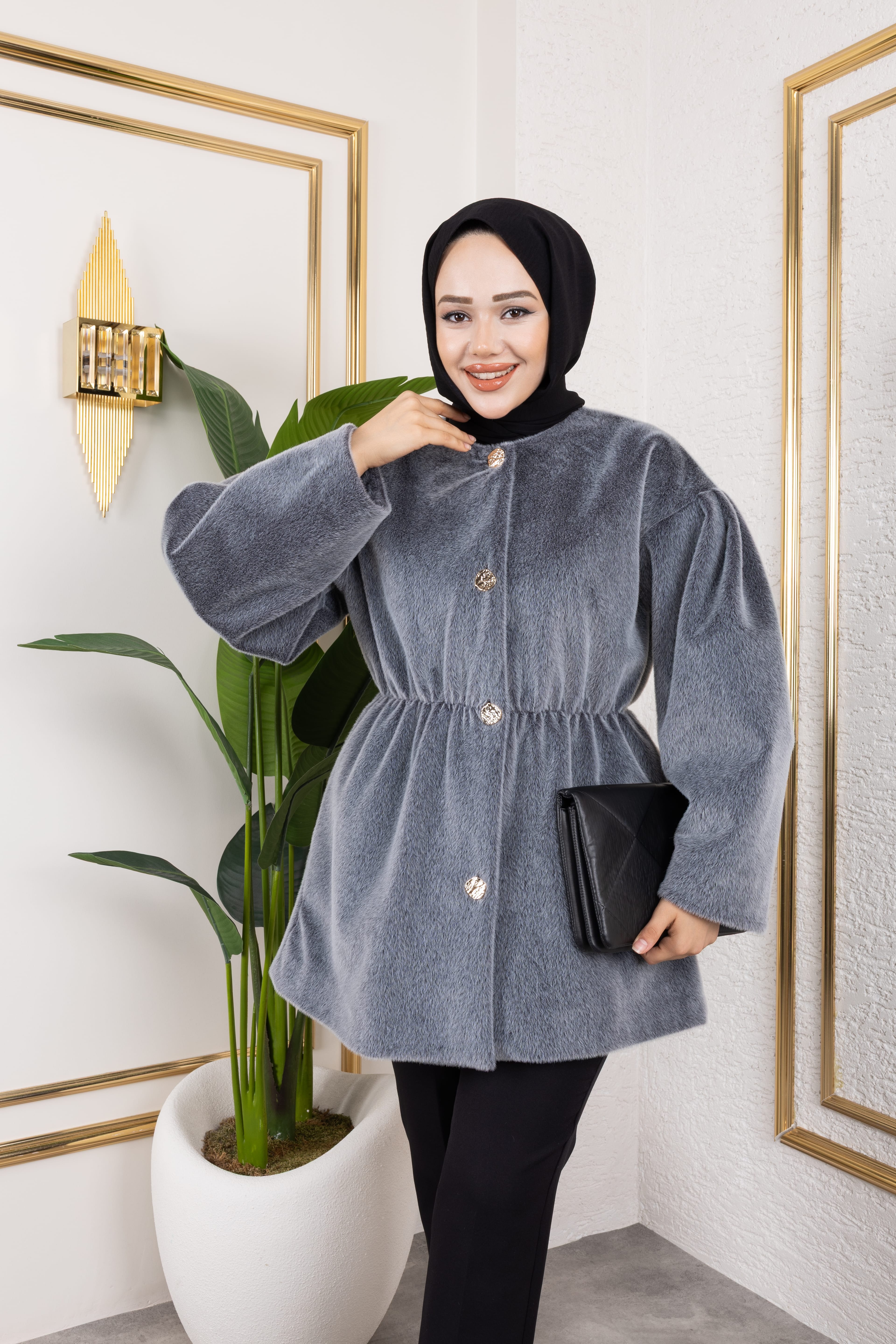 Peluş Puf Kap - Gri