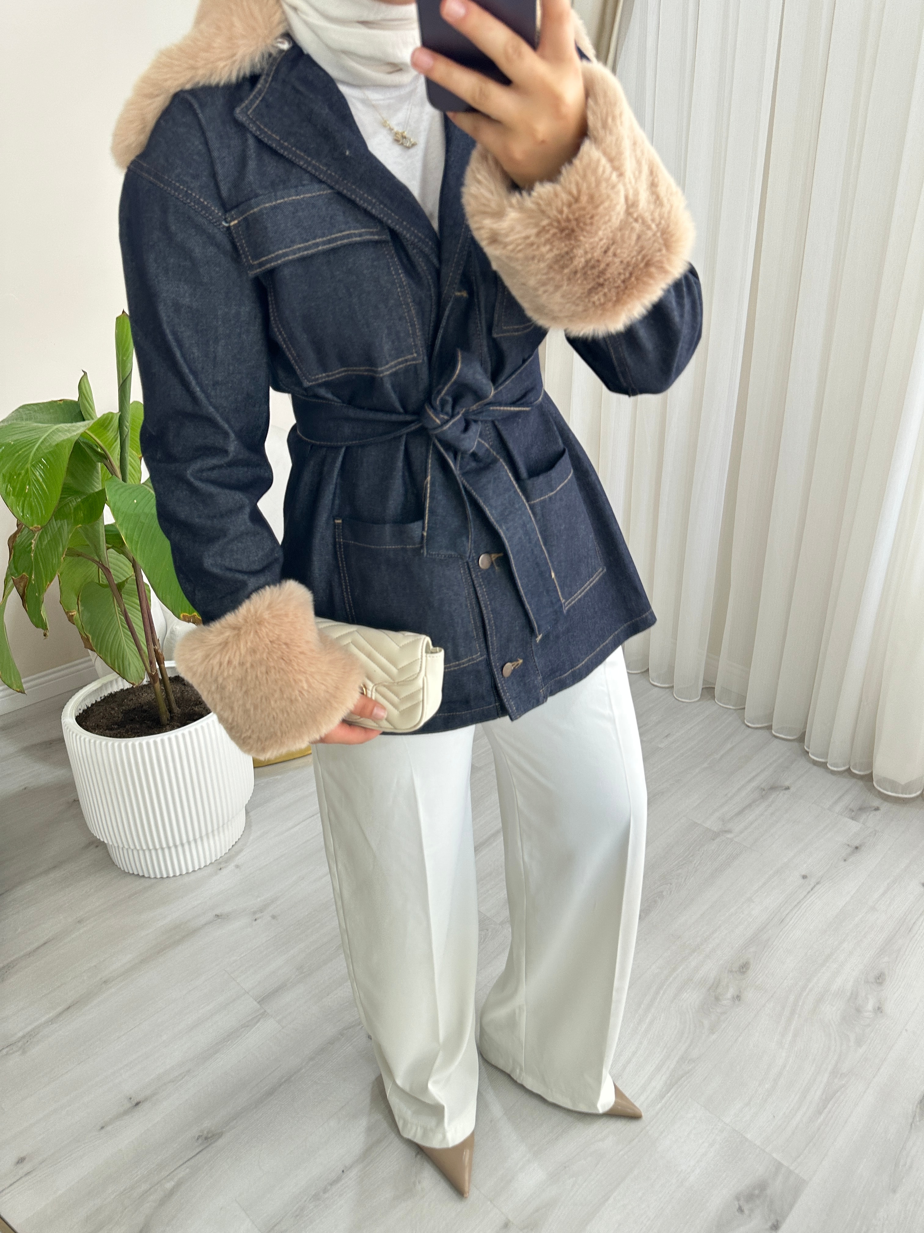 Seyyar Peluşlu Kot Ceket