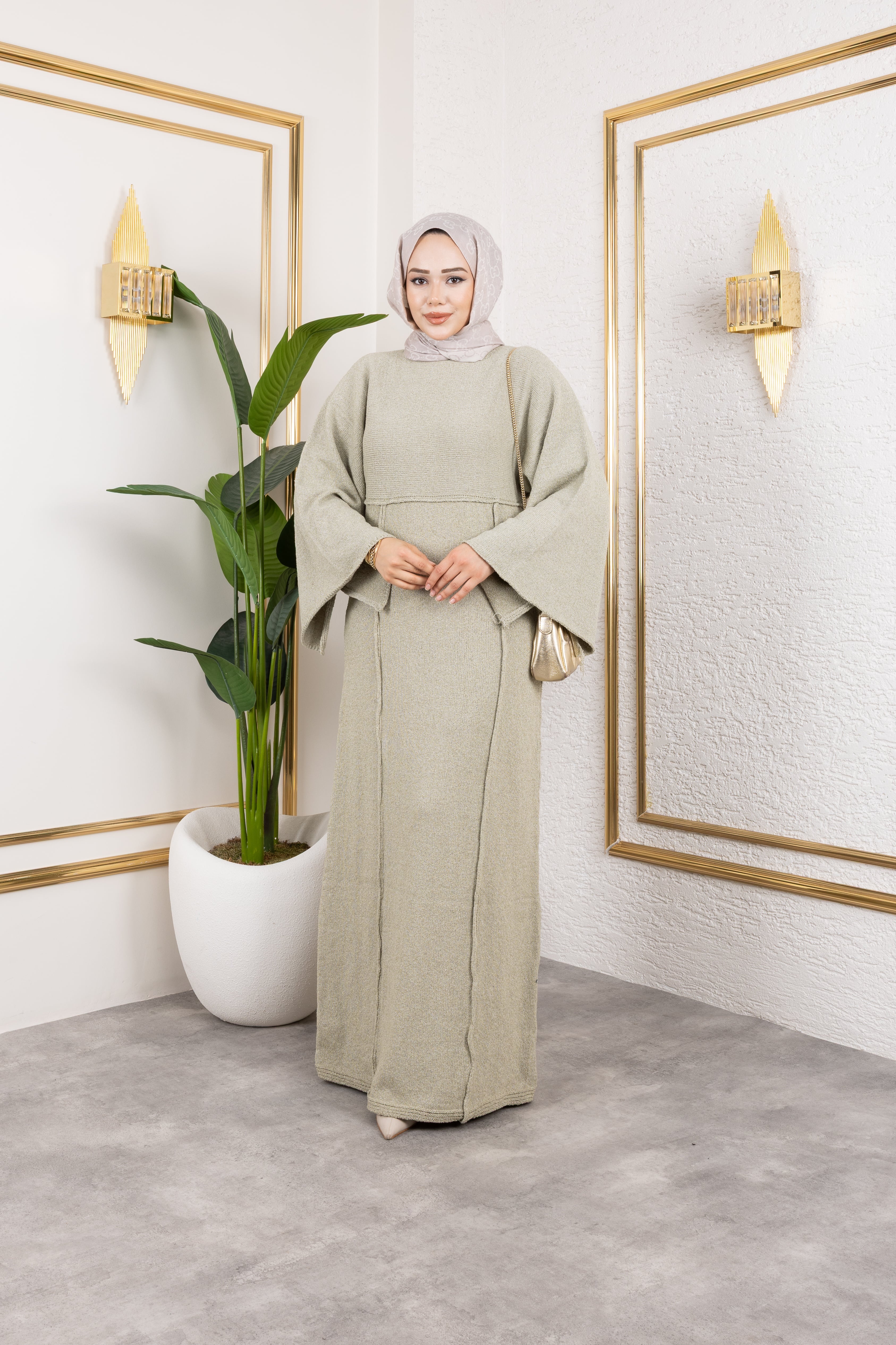 Örgü Kumaş Şeritli Elbise