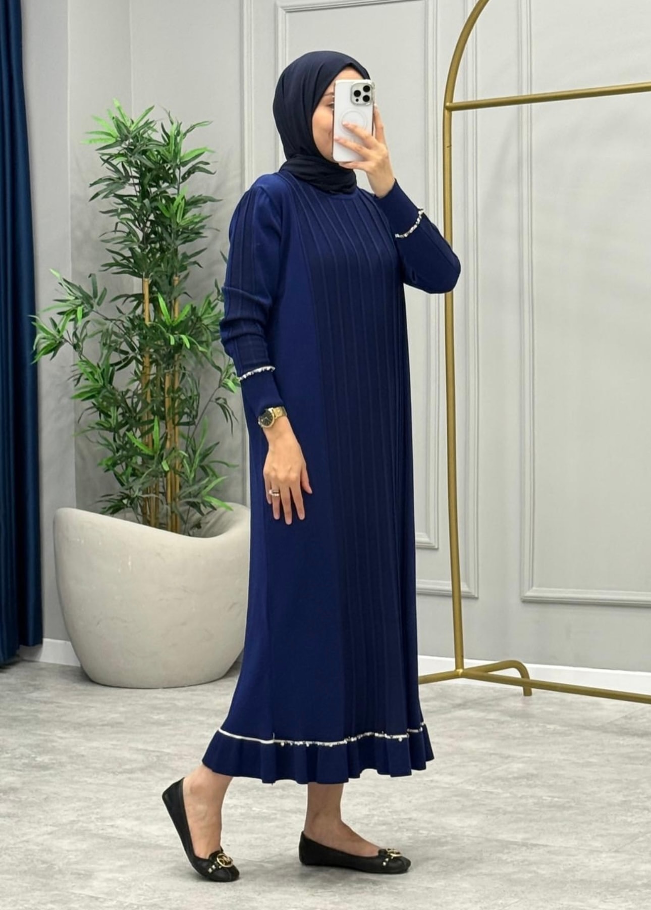 Merserize Kumaş Elbise - Mavi