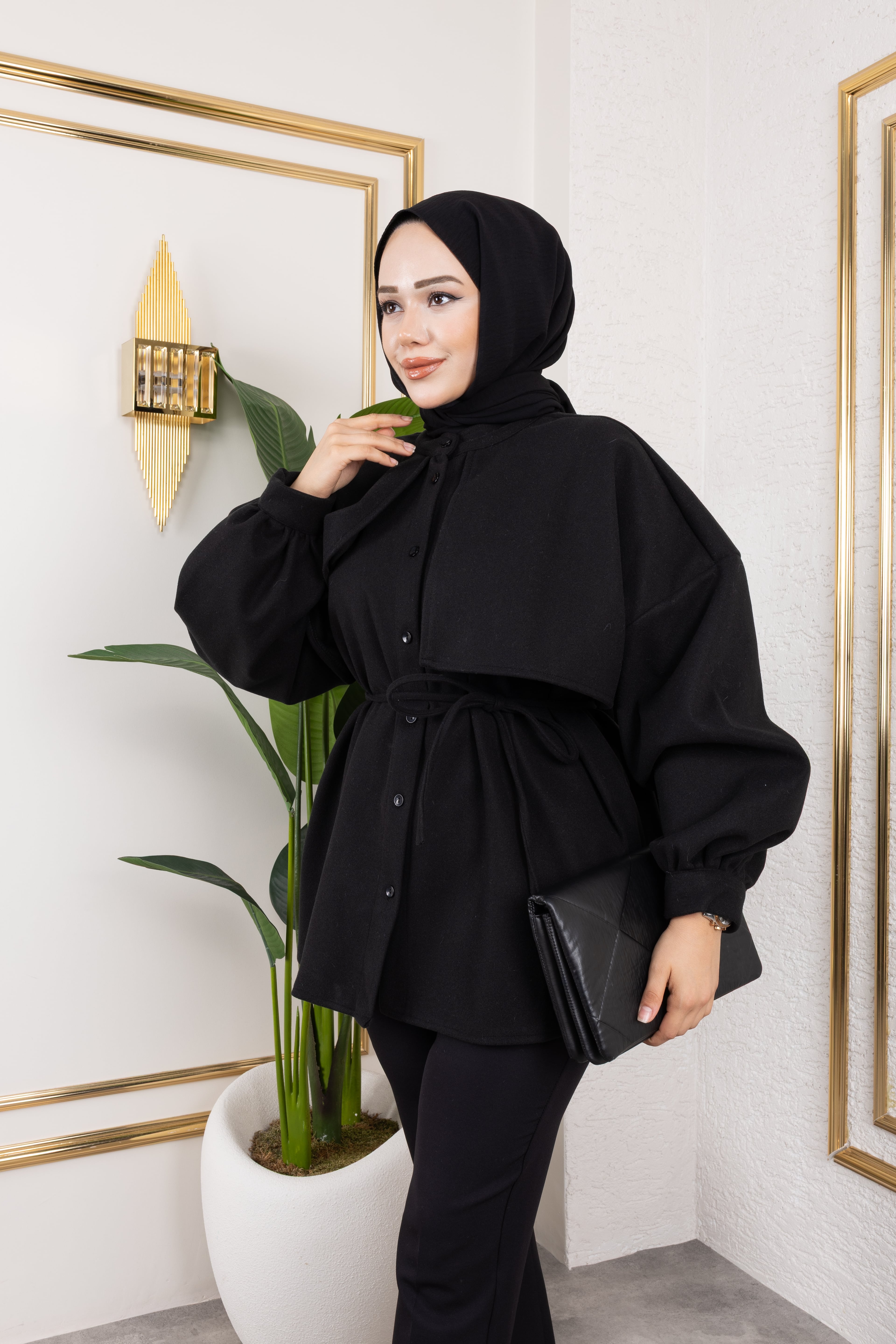 Oversize Kaşe Kap - Siyah