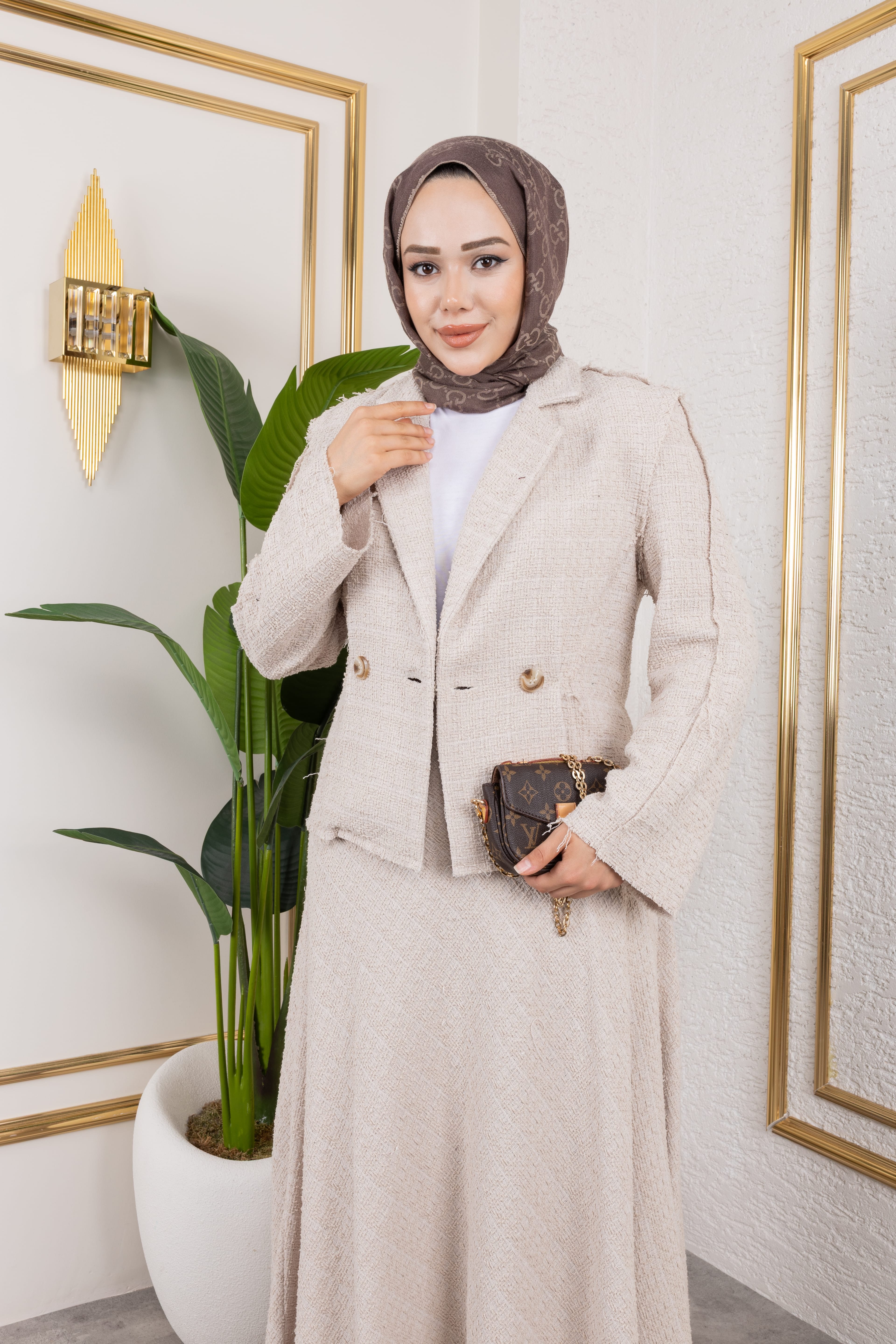 Tüvit Ceketli Takım - Bej