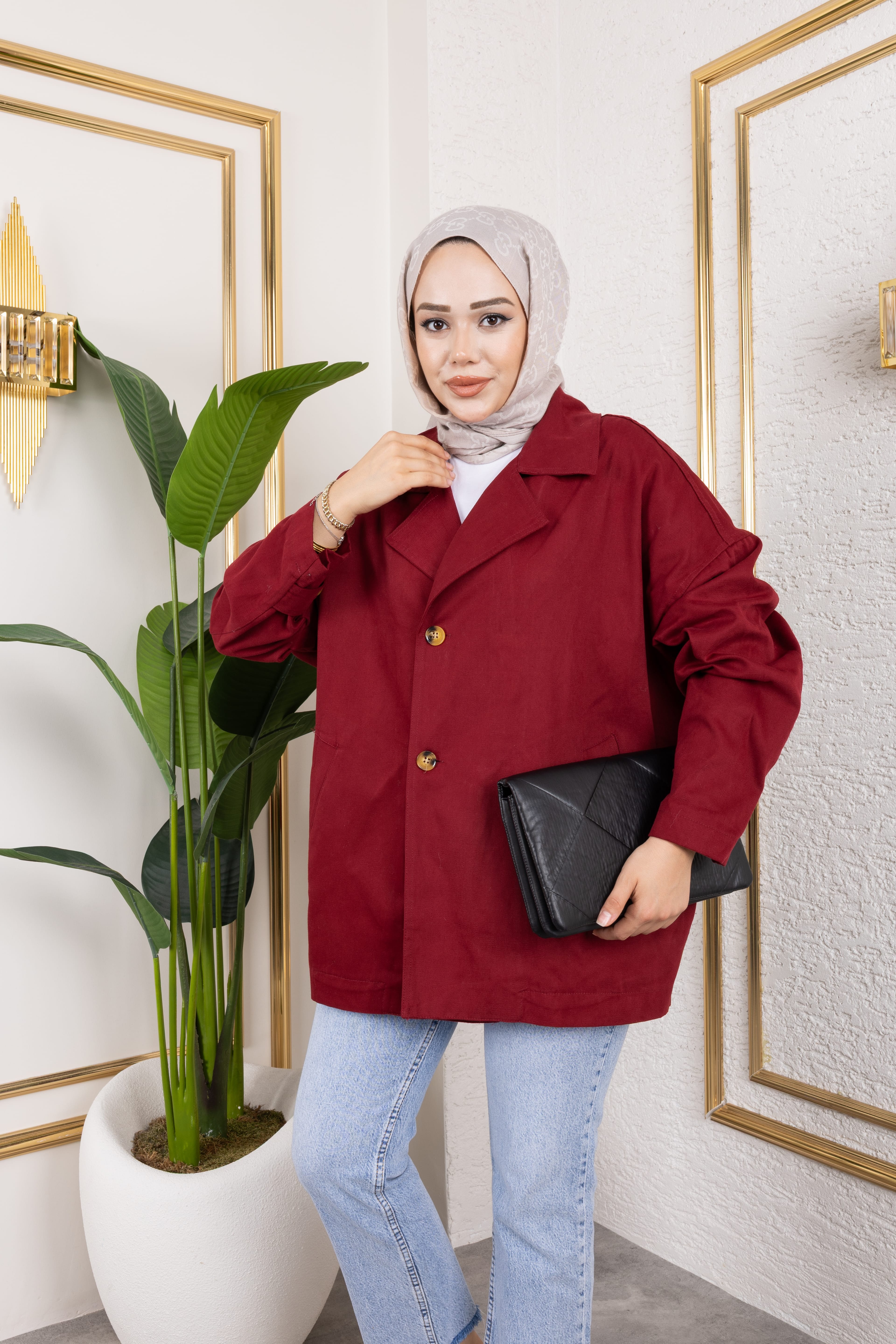 Oversize Ceket - Bordo