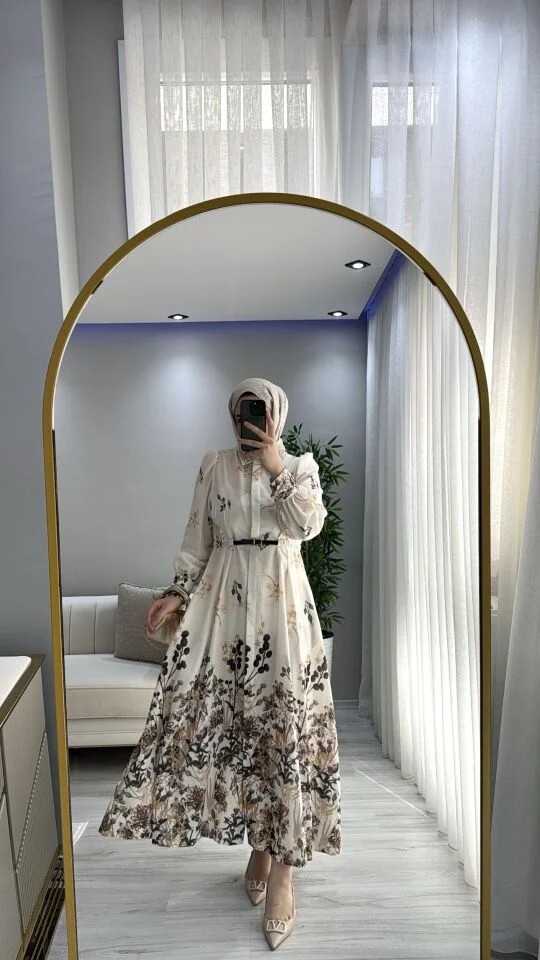 Keten Kemerli Elbise
