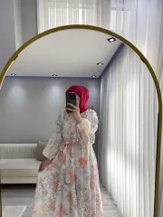 Çiçekli Keten Livan Elbise
