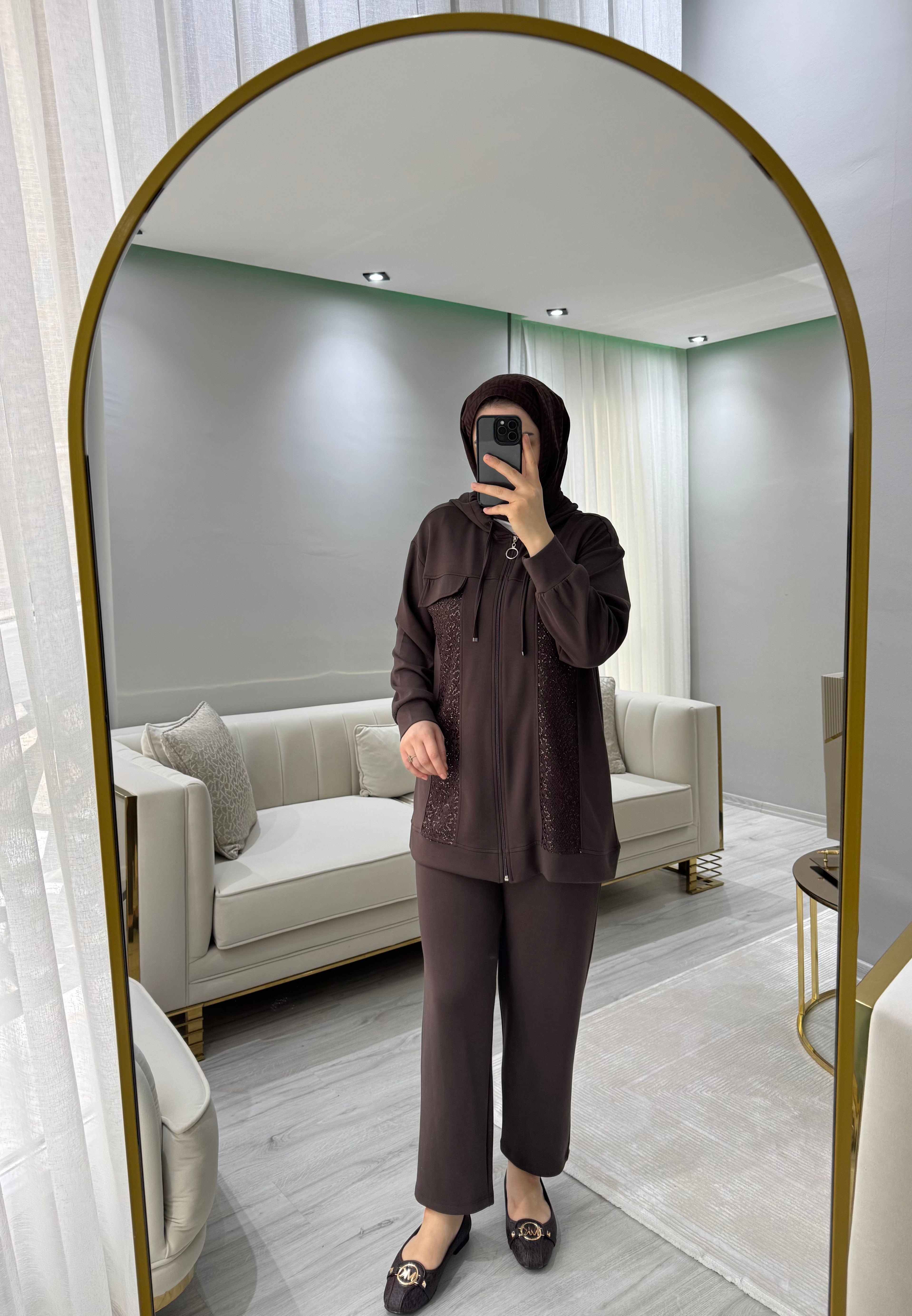 Kapüşonlu Oysh Takım - Kahverengi