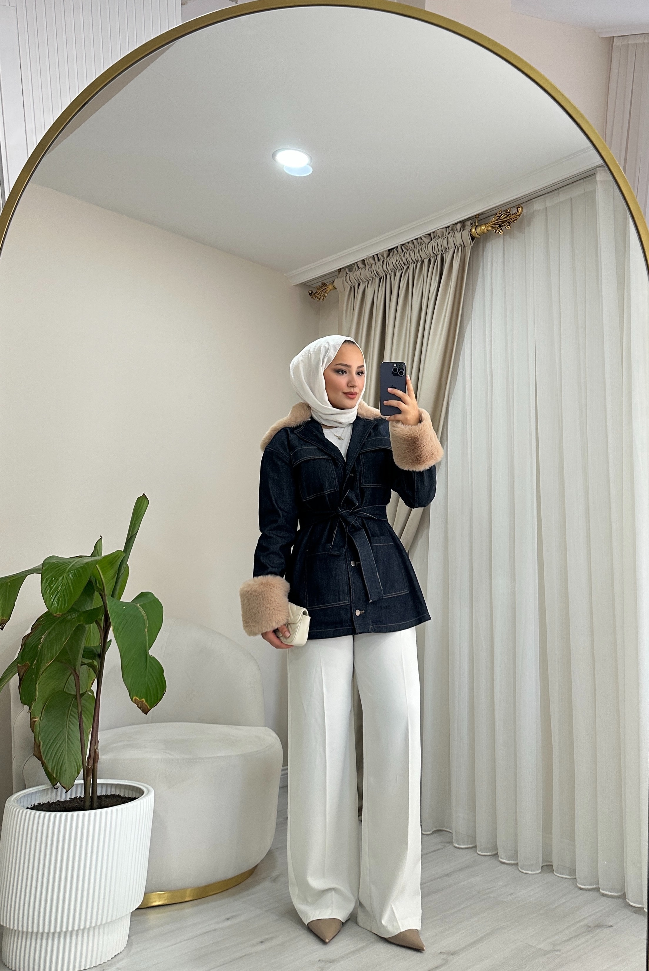 Seyyar Peluşlu Kot Ceket