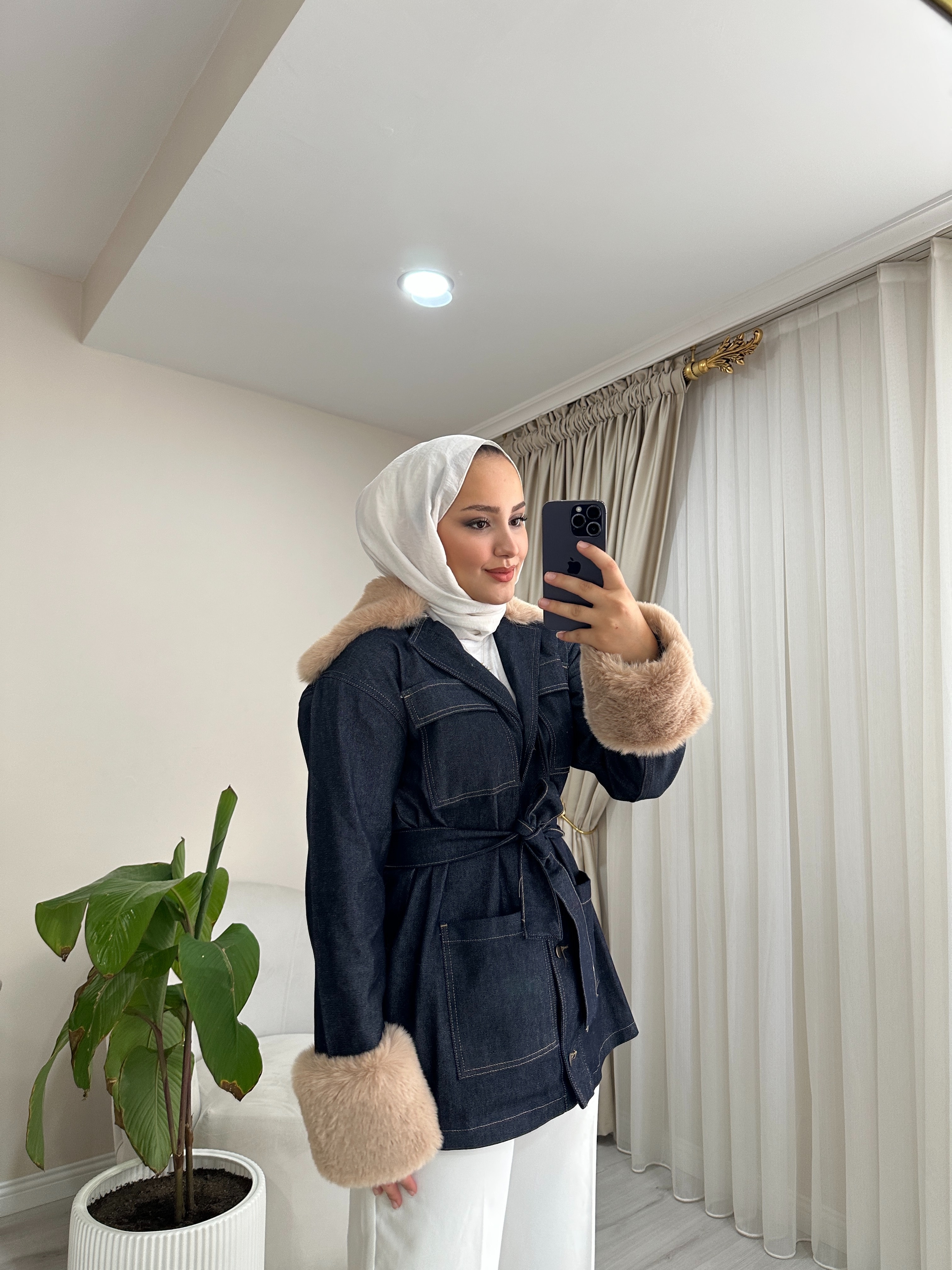 Seyyar Peluşlu Kot Ceket