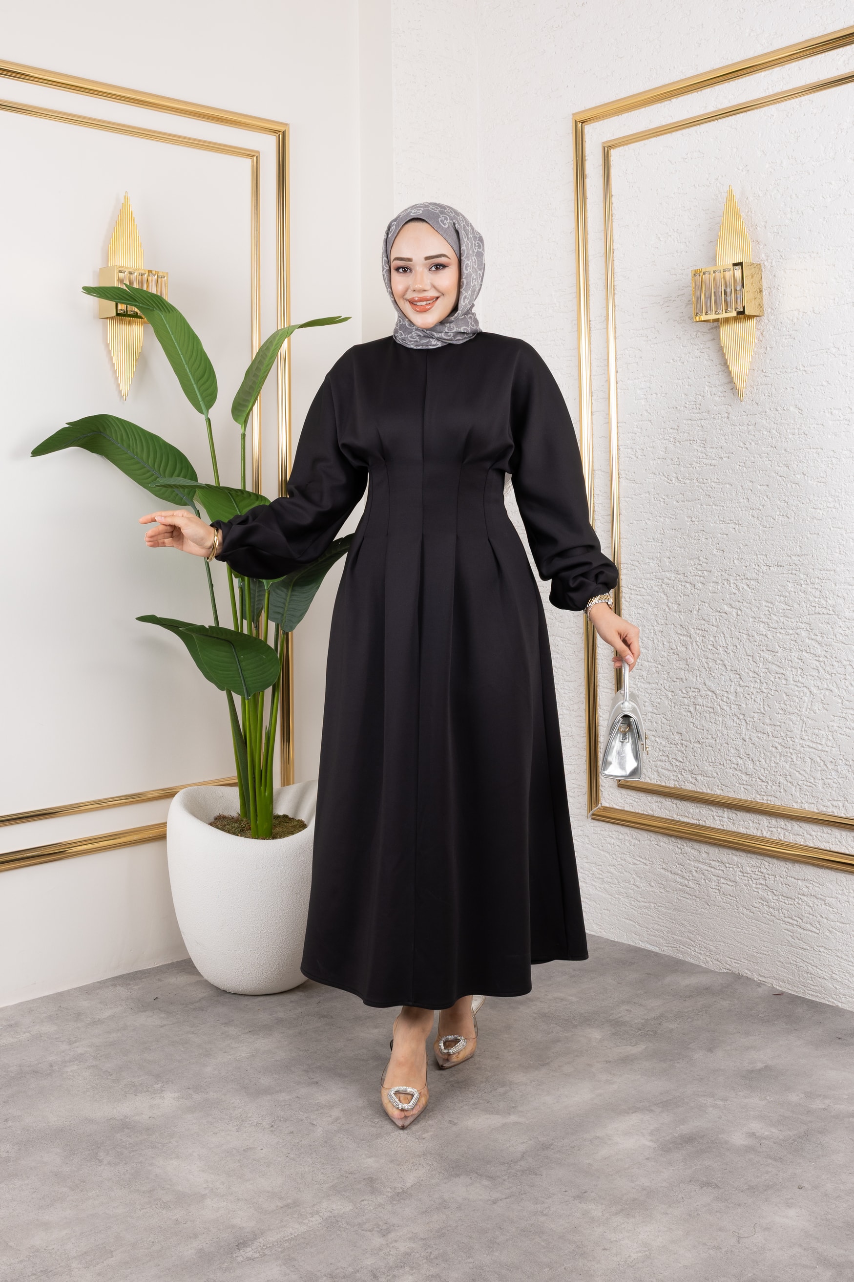 Scuba Korse Görünümlü Elbise - Siyah