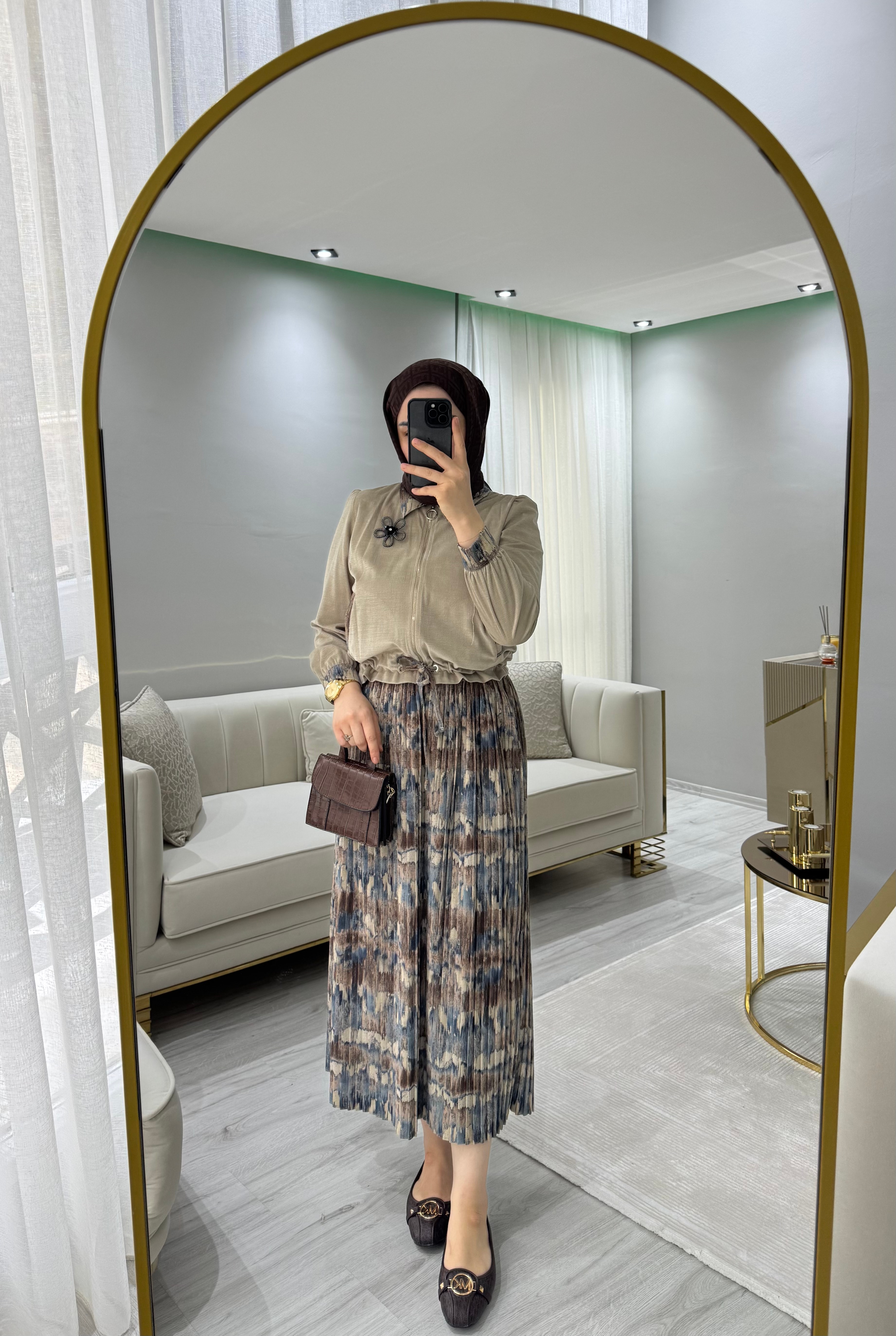 Süet Etekli Takım - Kum Beji