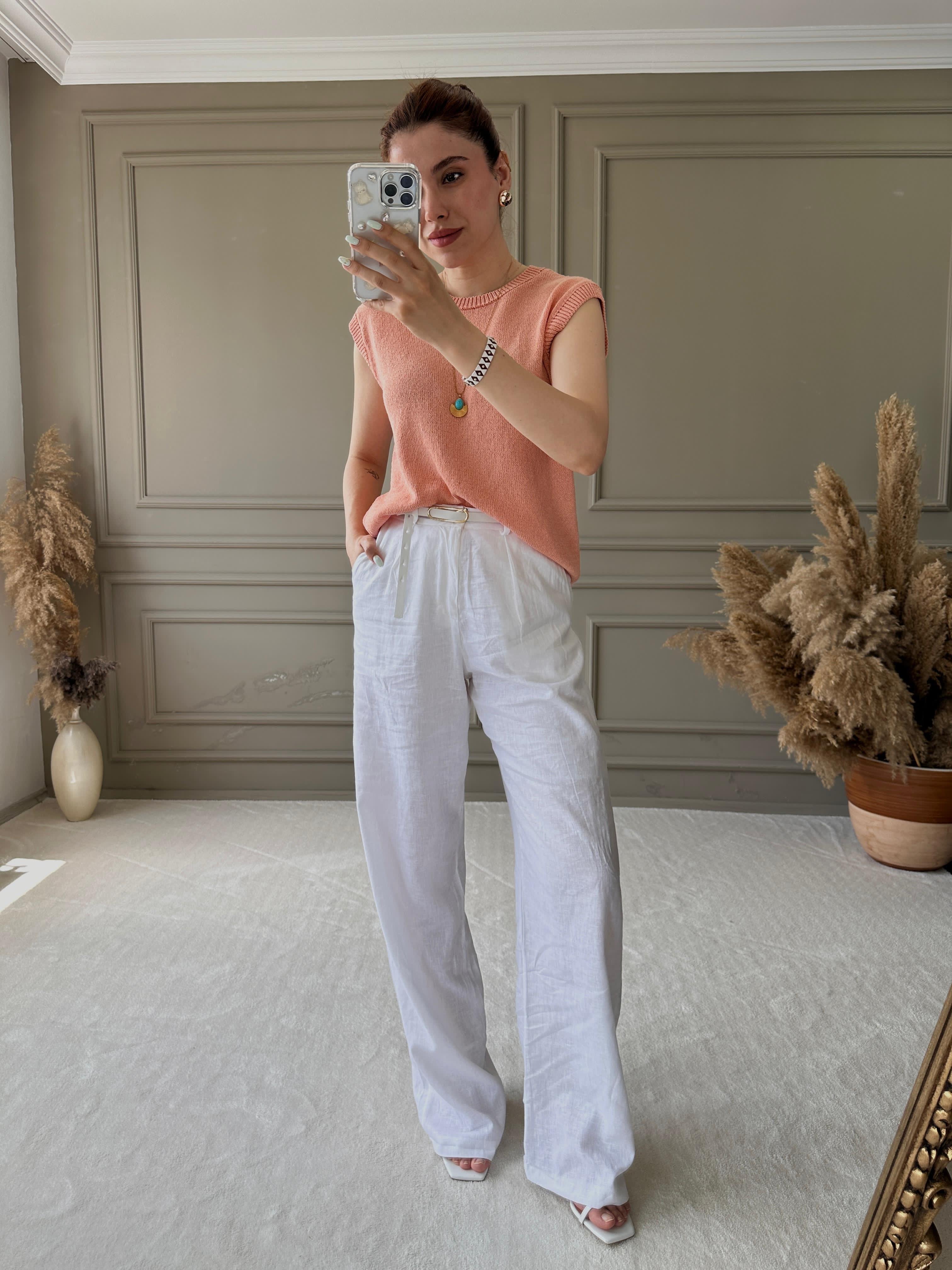 MARKA MODEL KETEN PANTOLON - Beyaz