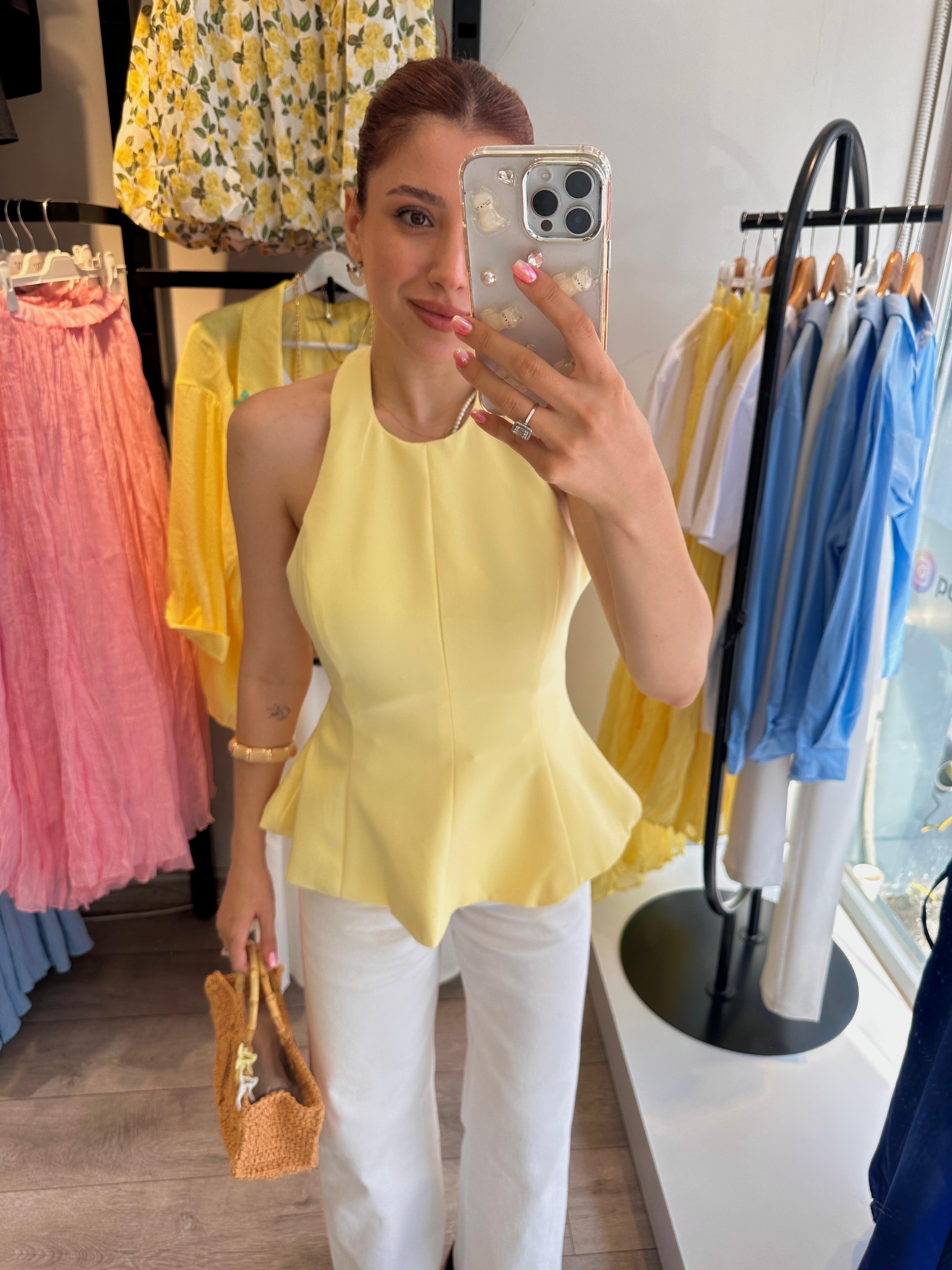 SIRT DETAYLI BLUZ SARI