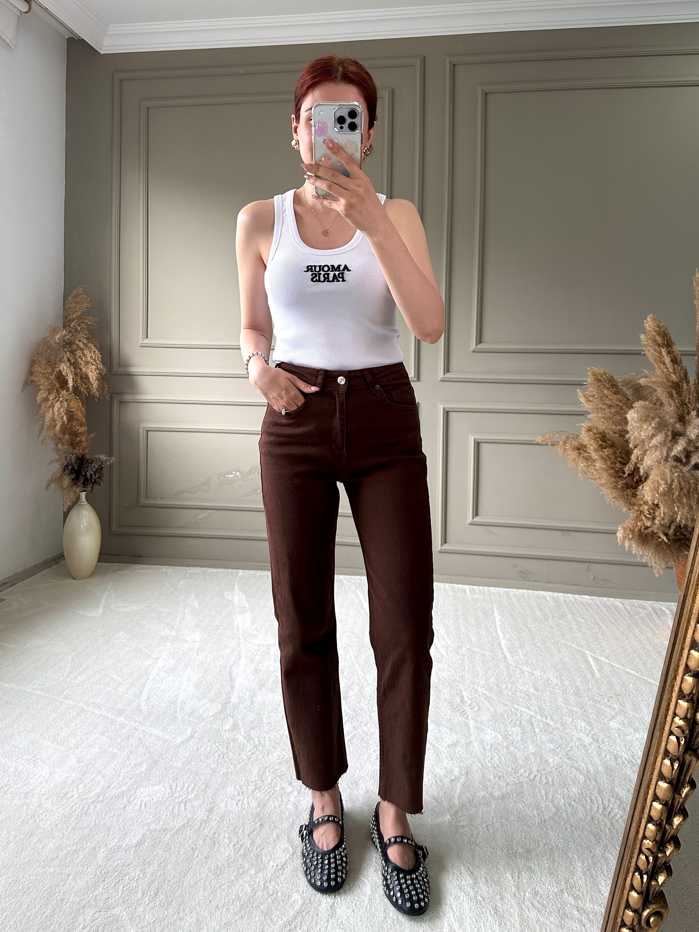 ZR MODEL KESİK PAÇA BOYFİT JEAN - Tarçın