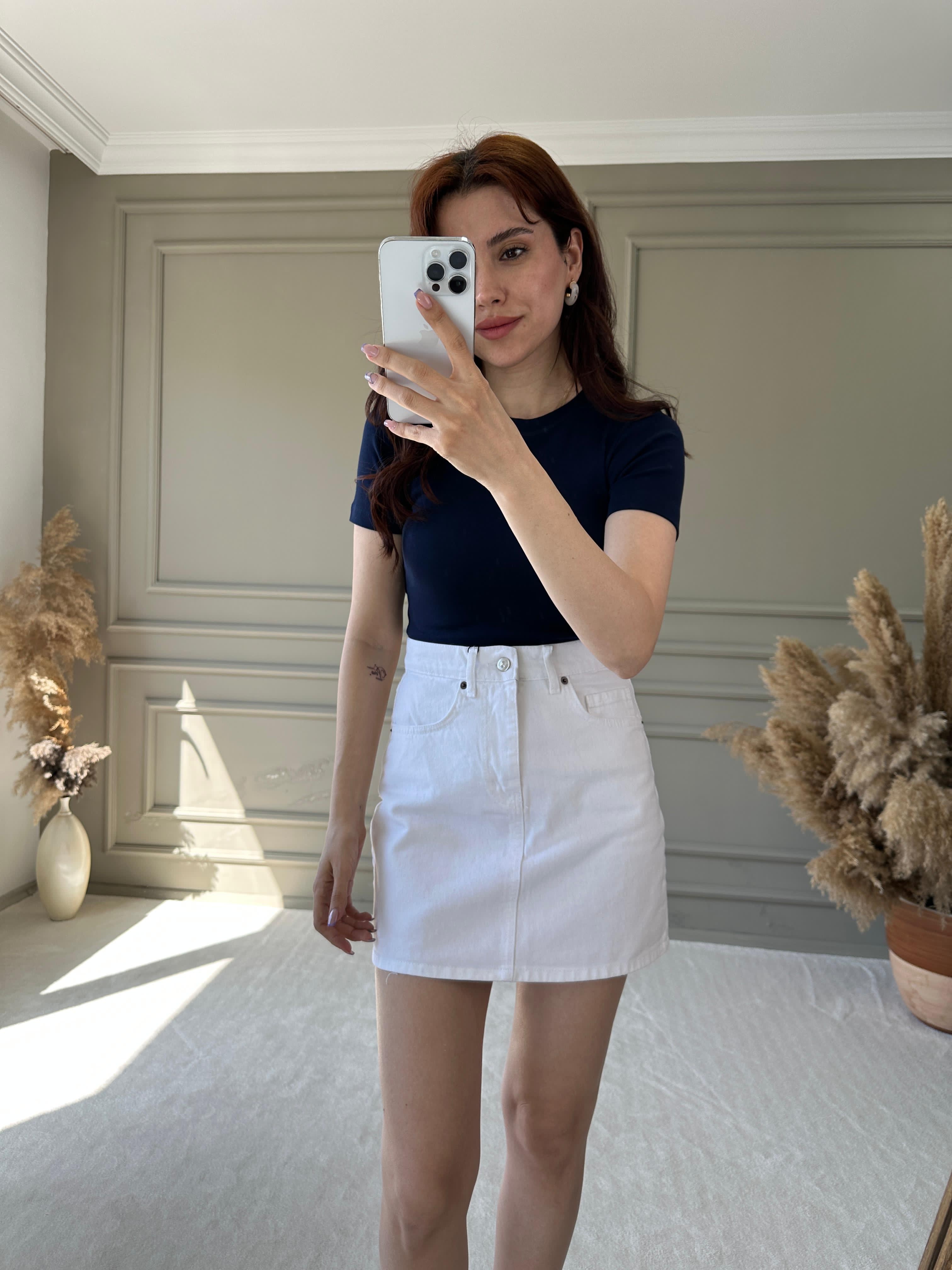 DÜZ KISA KOL CROP  - Lacivert