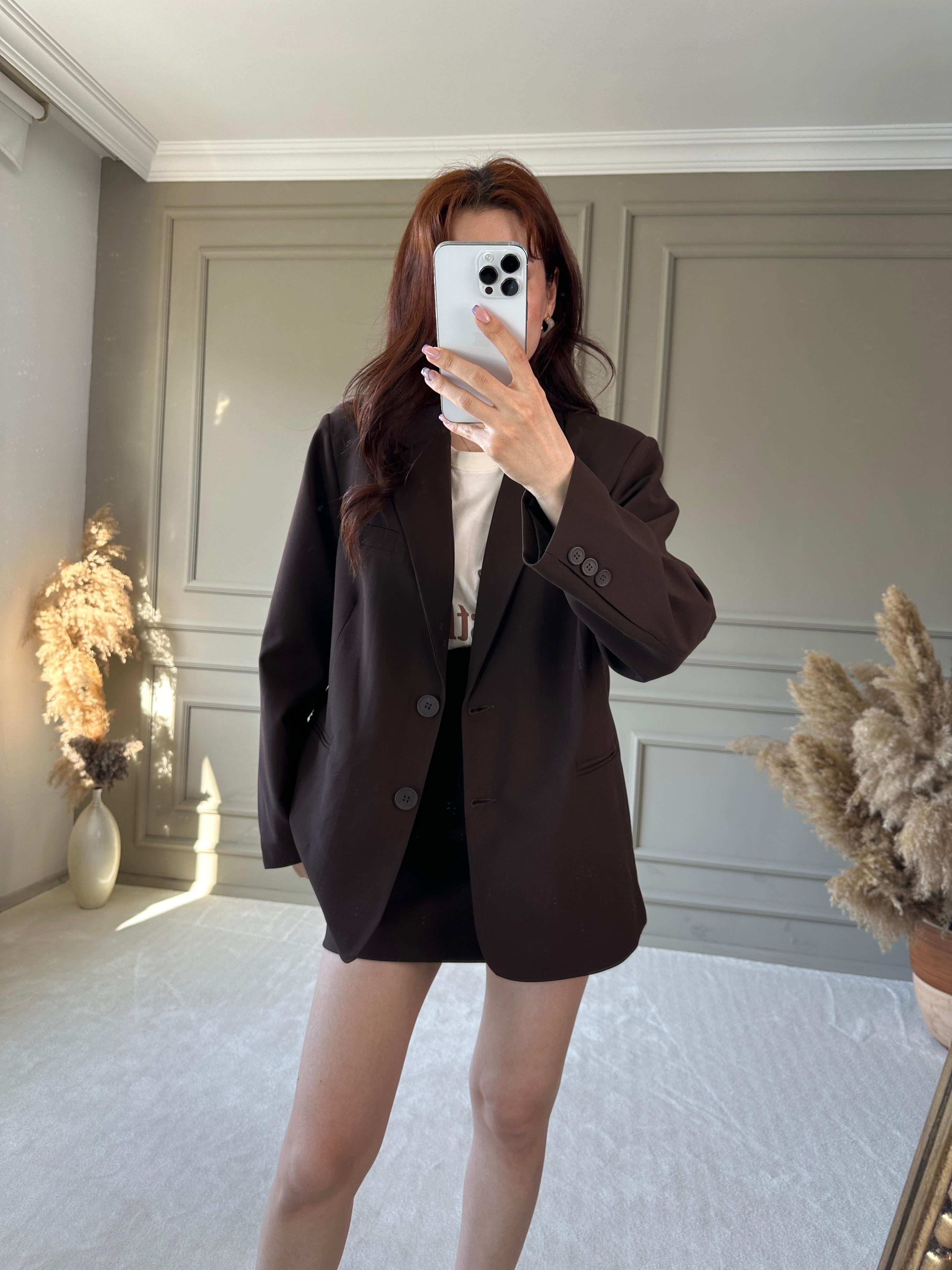 İÇ ASTARLI PREMİUM BLAZER CEKET  - Acı Kahve