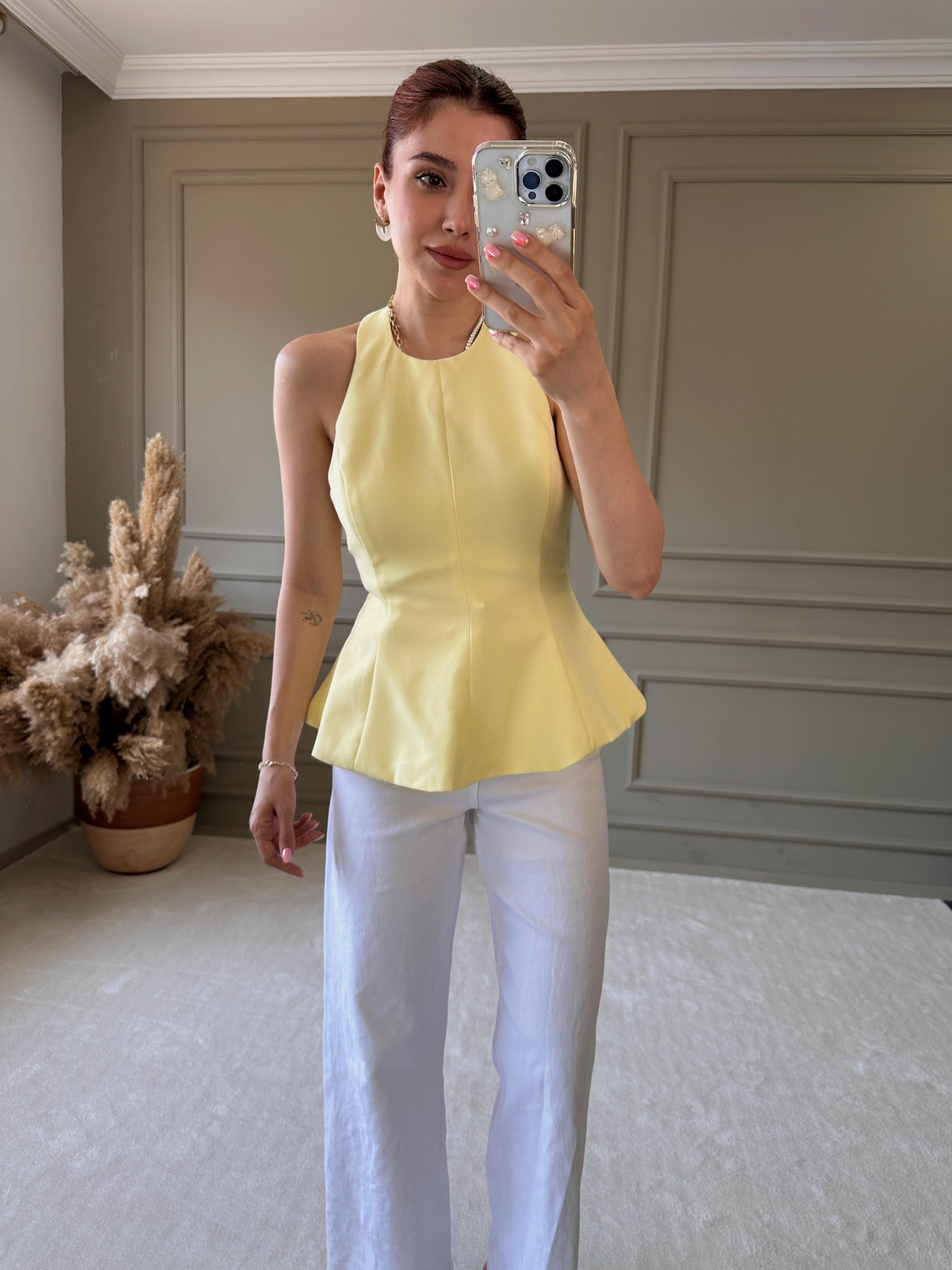 SIRT DETAYLI BLUZ SARI