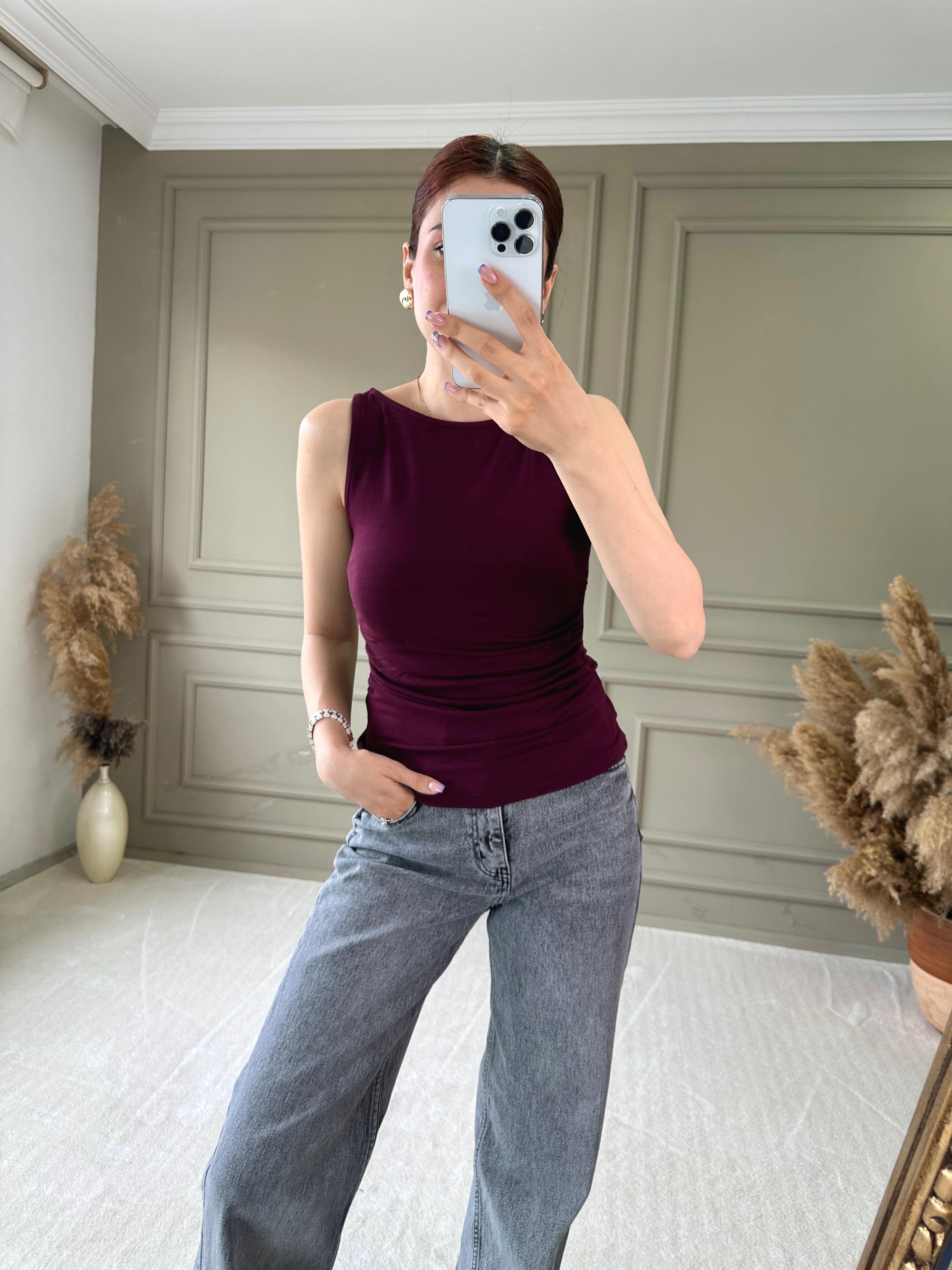 KAYIK YAKA ASKILI BODY - Bordo