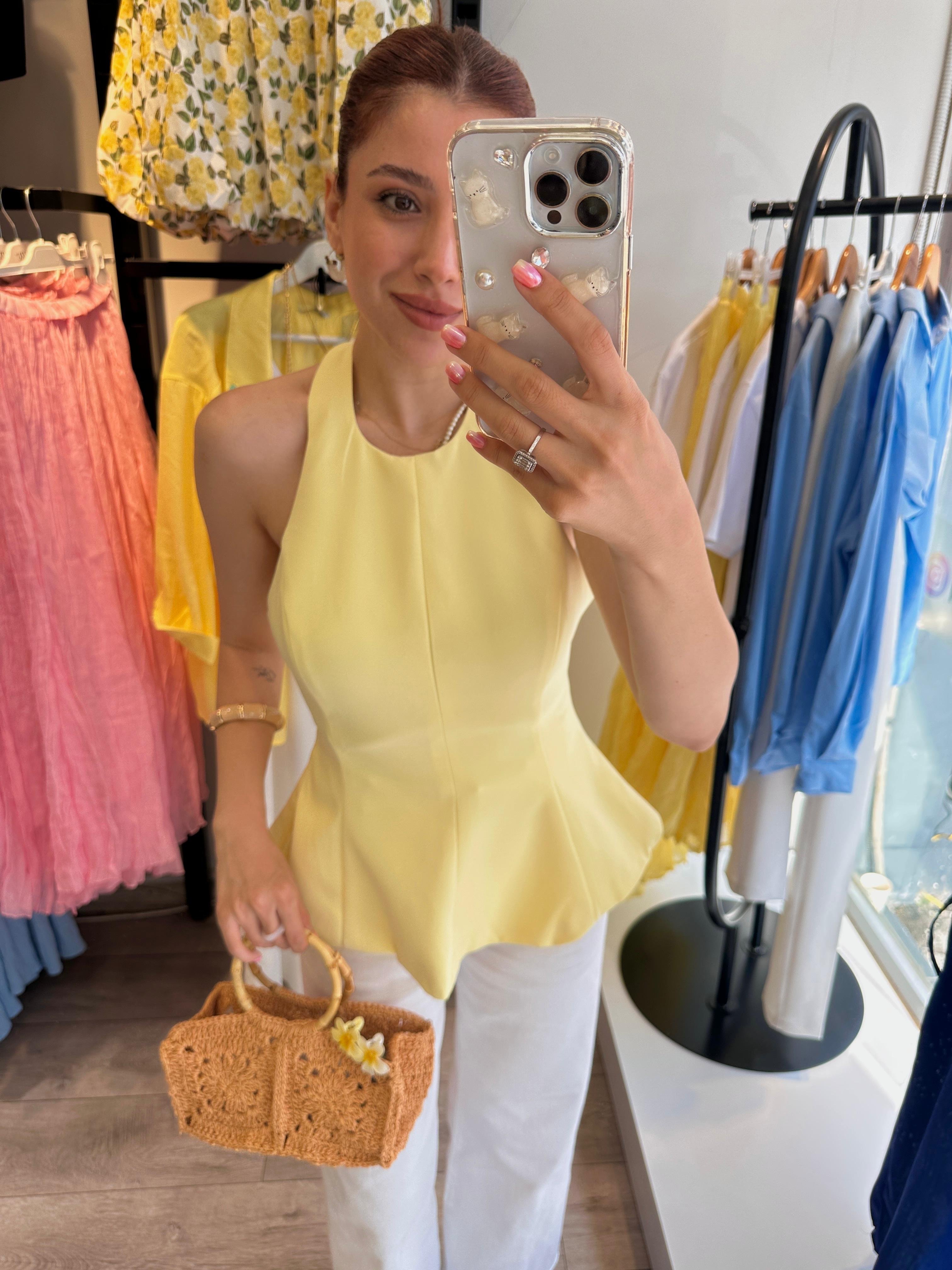 SIRT DETAYLI BLUZ SARI