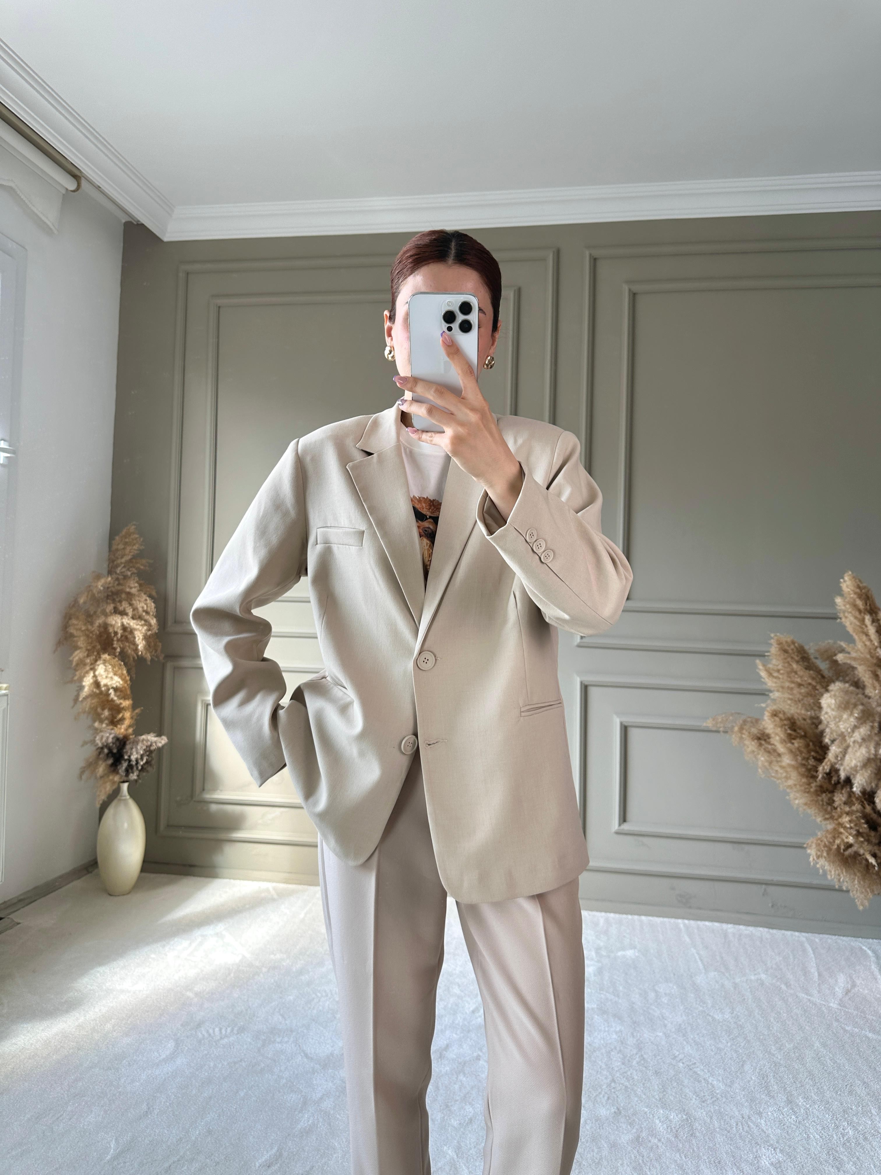 İÇ ASTARLI PREMİUM BLAZER CEKET  - Bej