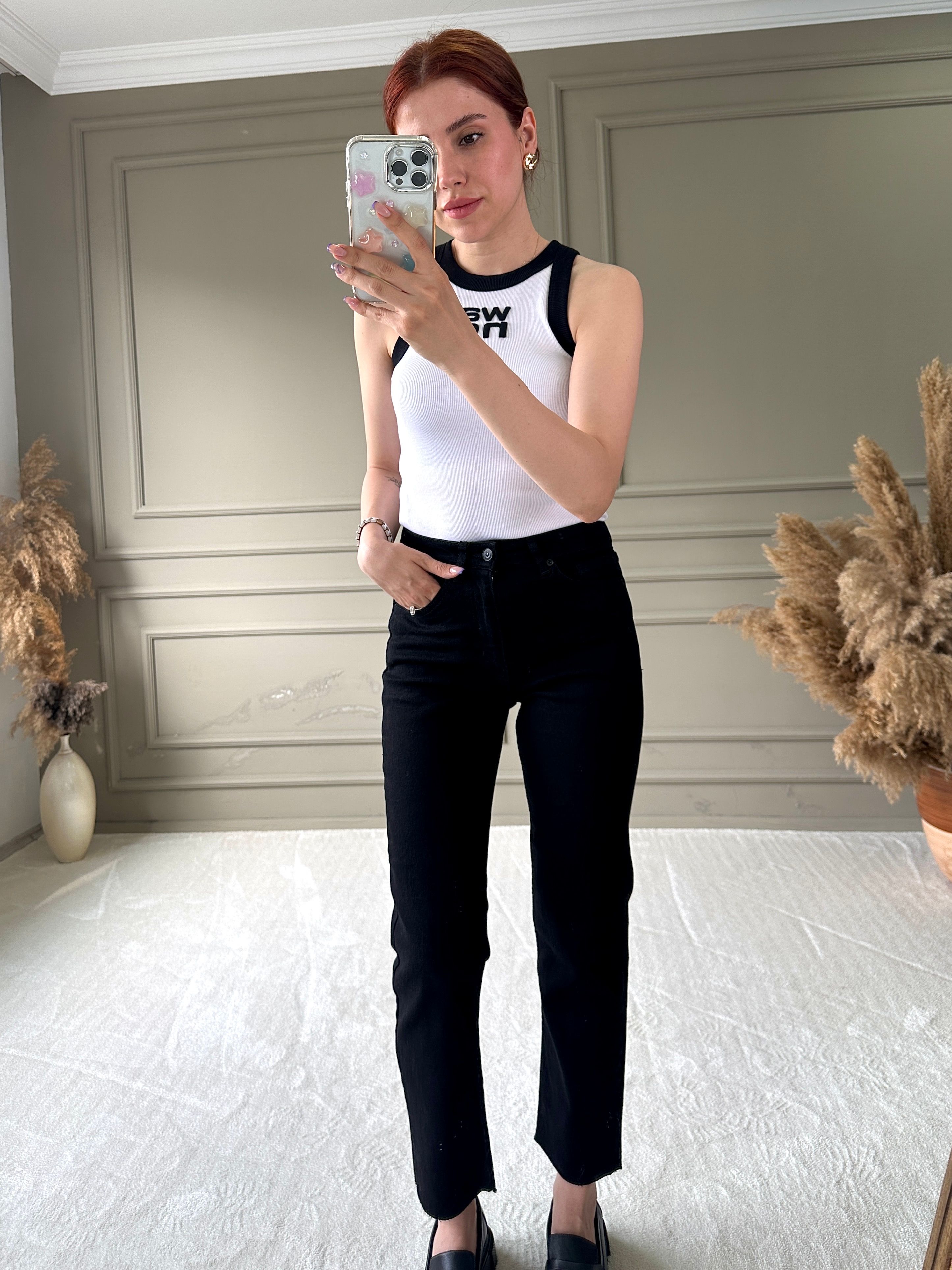 ZR MODEL KESİK PAÇA BOYFİT JEAN - Siyah