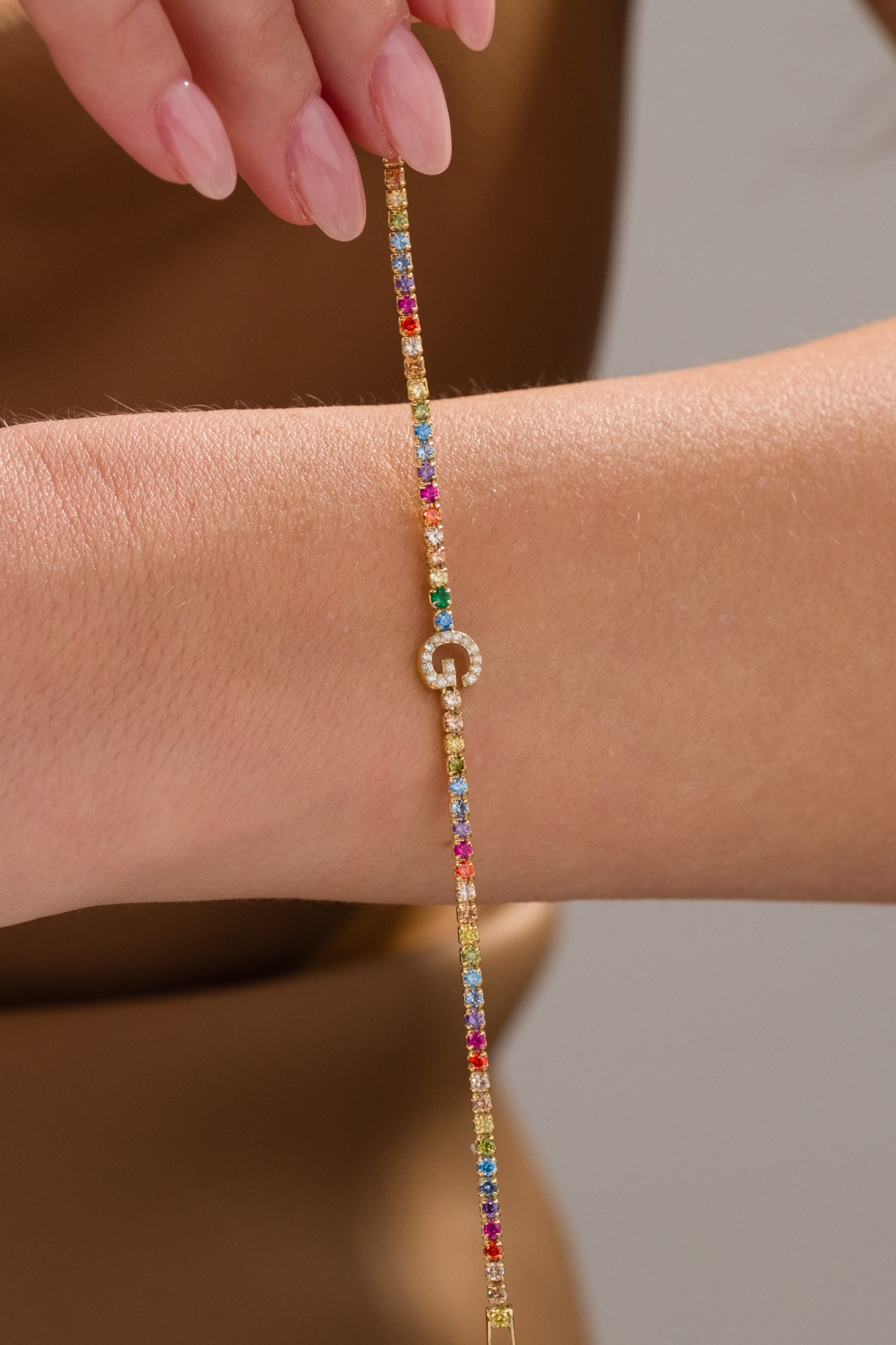 925 Ayar Gümüş Renkli Taşlı Harf Bileklik 0 image