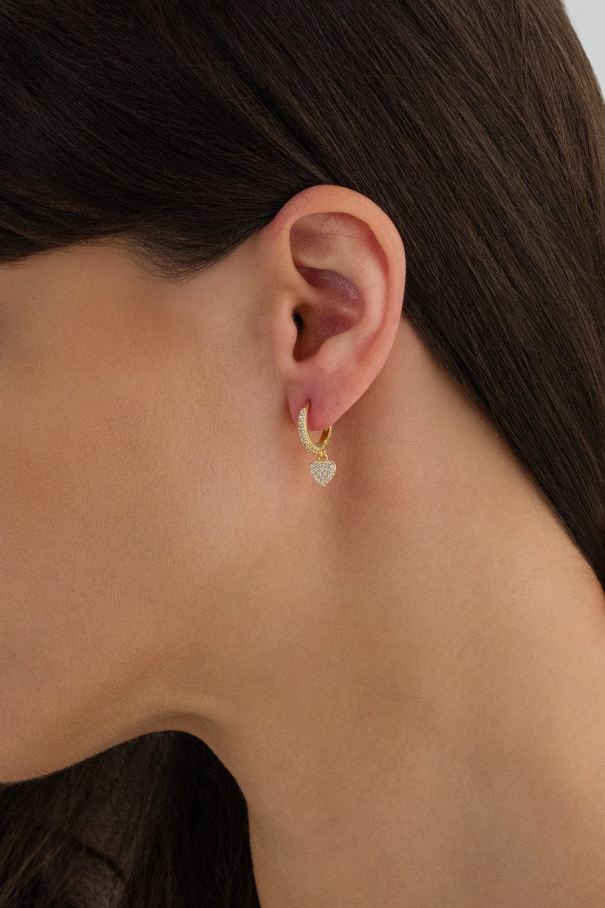 Zirkon Taşlı Kalp Sallantılı Gold 925 Ayar Gümüş Halka Küpe 0 image