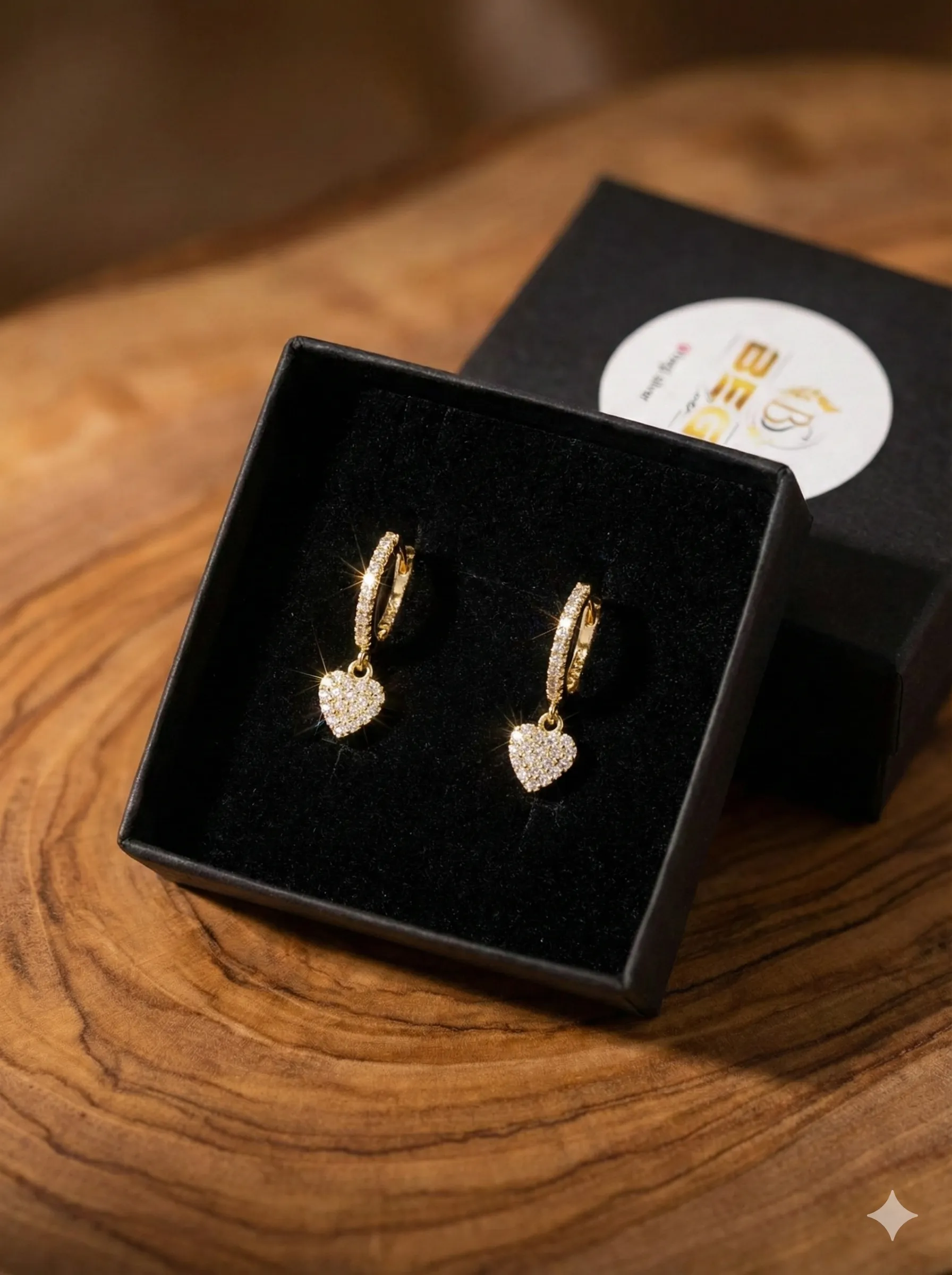 Zirkon Taşlı Kalp Sallantılı Gold 925 Ayar Gümüş Halka Küpe 0 image